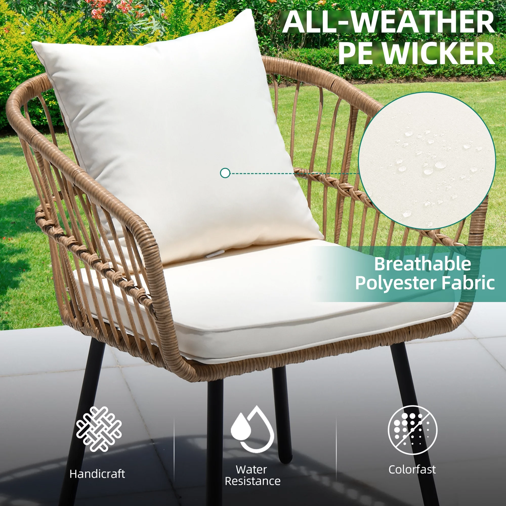 Dextrus 5-Piece Outdoor Wicker Furniture Set, 2 Outdoor Patio Chairs With 2 Ottomans and Coffee Table