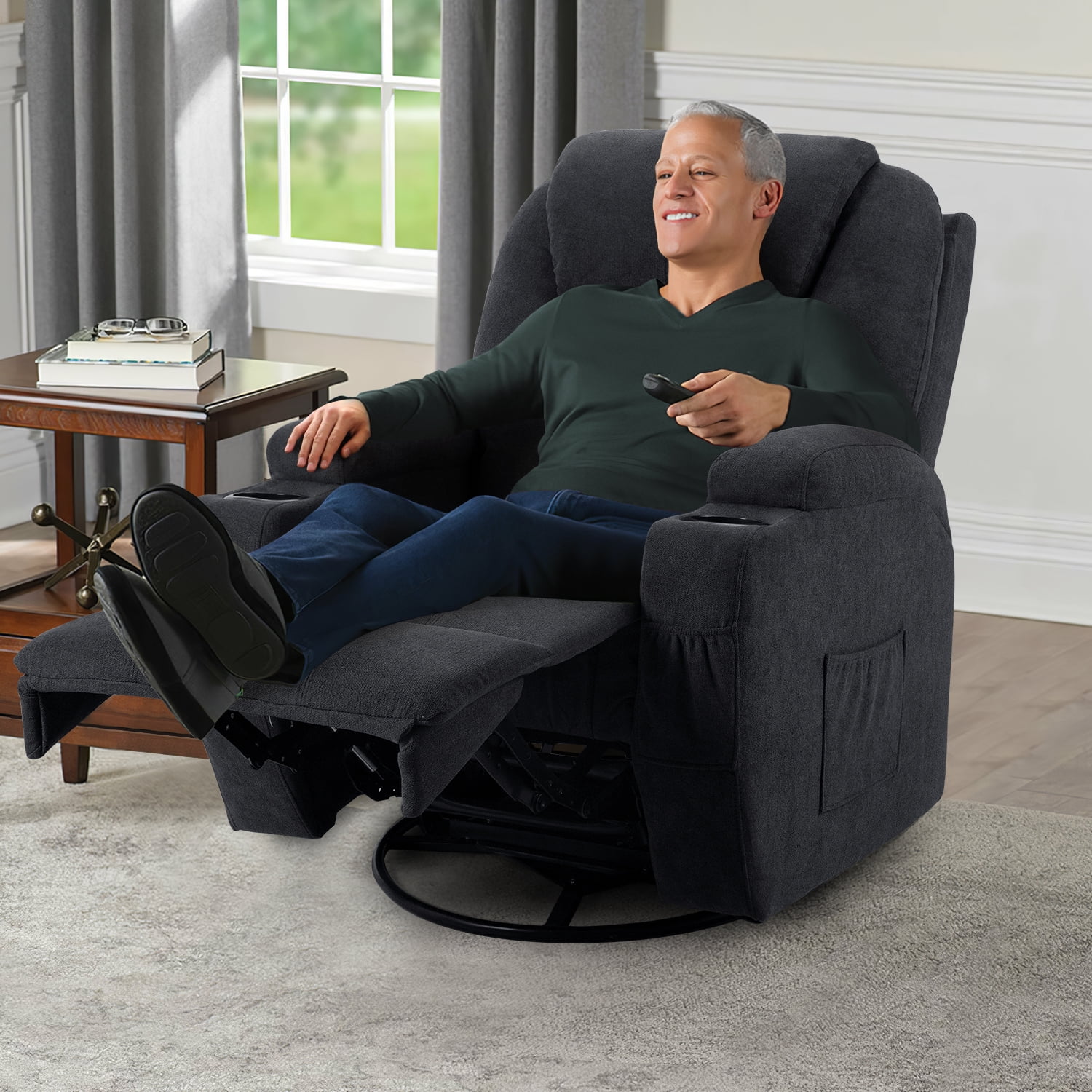 Lacoo massage chair with huge headrest and thick armrests, fabric,grey