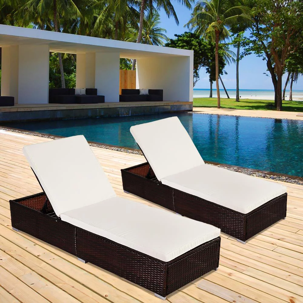 UbesGoo Outdoor Leisure Rattan Furniture Pool Bed / Chaise Chair, Patio Furniture Pool Lounger with Adjustable Backrest, Brown