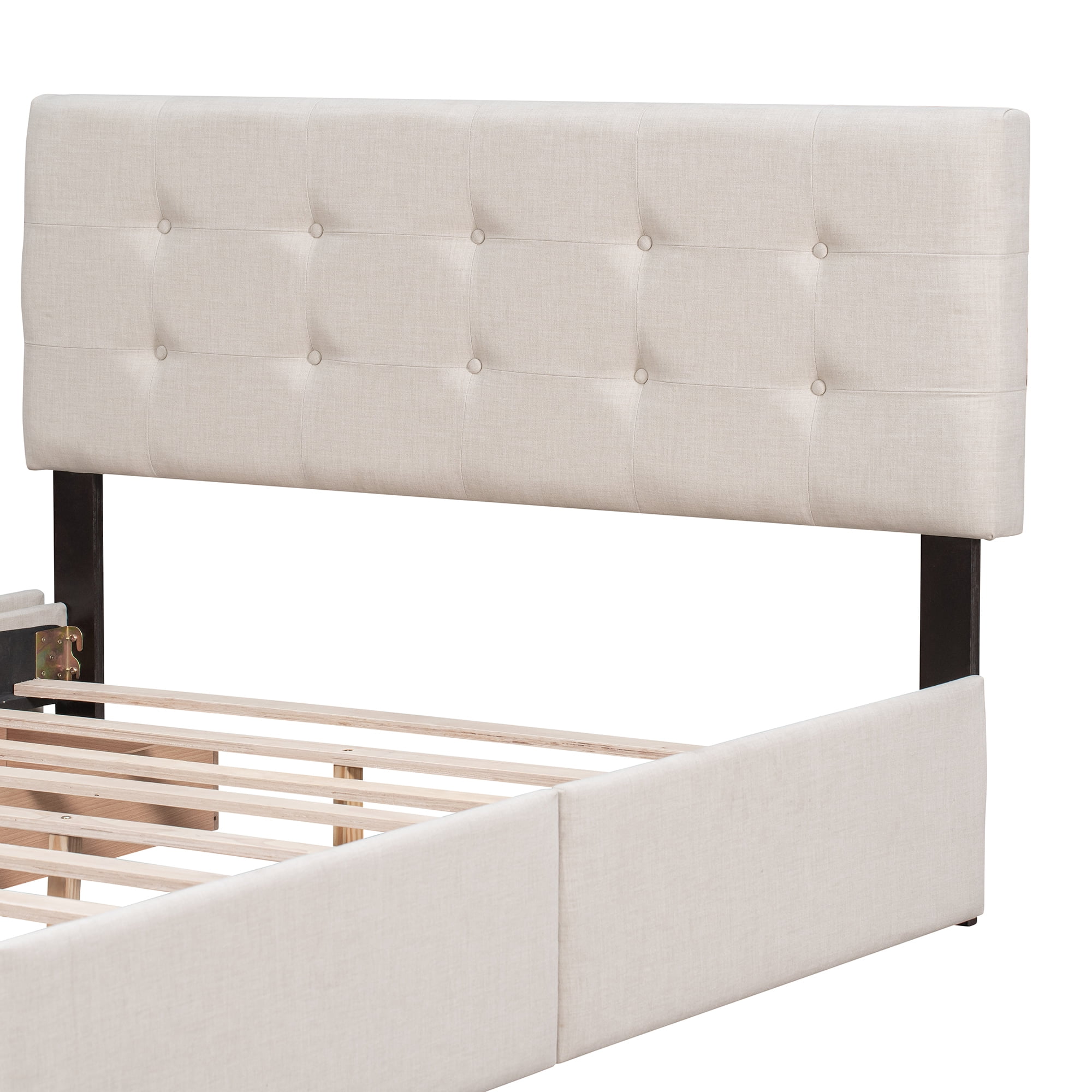 Bellemave Queen Size Upholstered Platform Bed with 4 Drawers, Storage Queen Bed Frame with Classic Headboard,Linen Fabric,Save Space Design,Beige