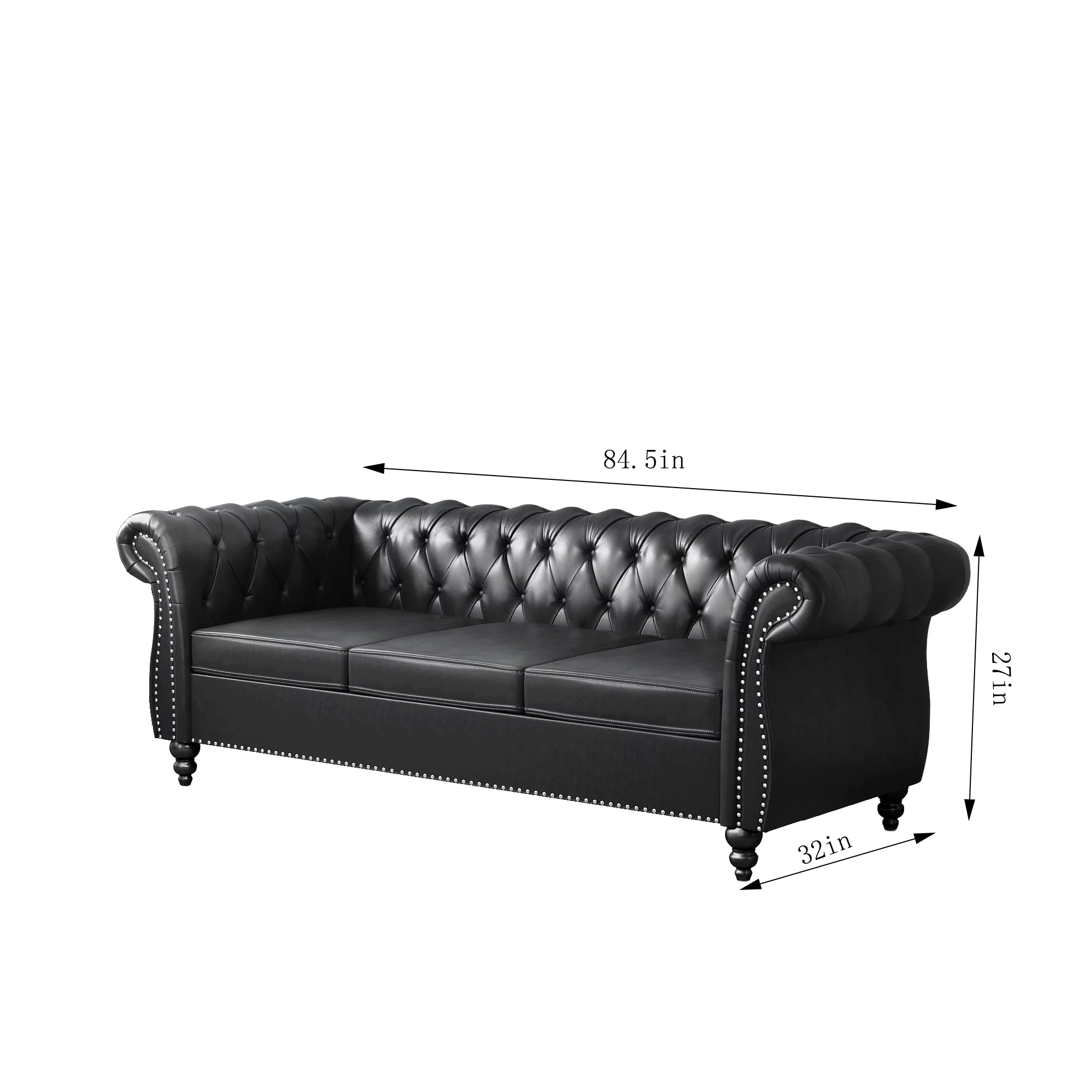 Yocwo Faux leather Couches Set for Living Room,3 Piece Sofa with Including Three Seat Sofa, Loveseat and Single Chair for Apartment Furniture Set (Black)