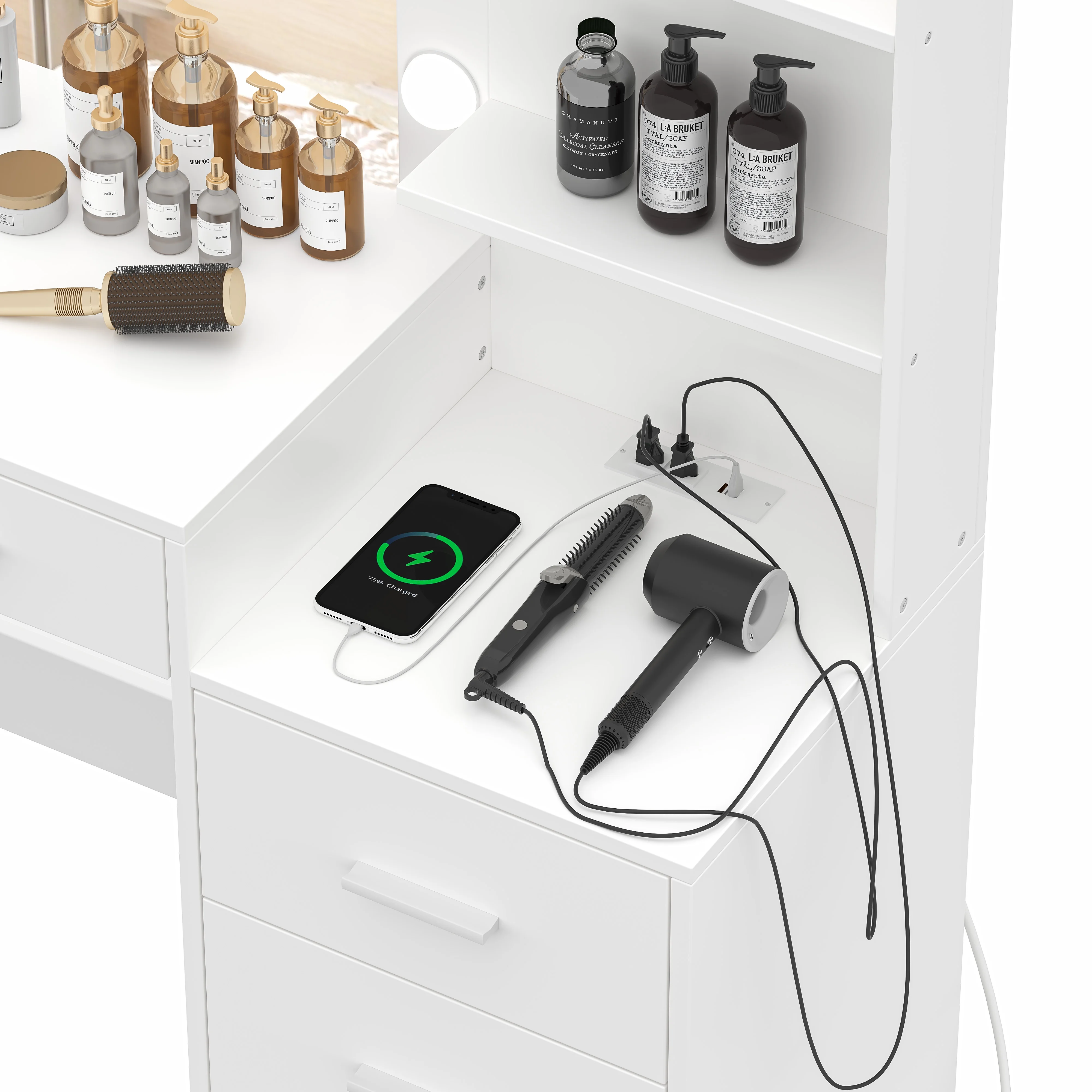 Vanity Desk with Mirror and 3-Mode Lights, Makeup Vanity with 8 Drawer for Women, Girls