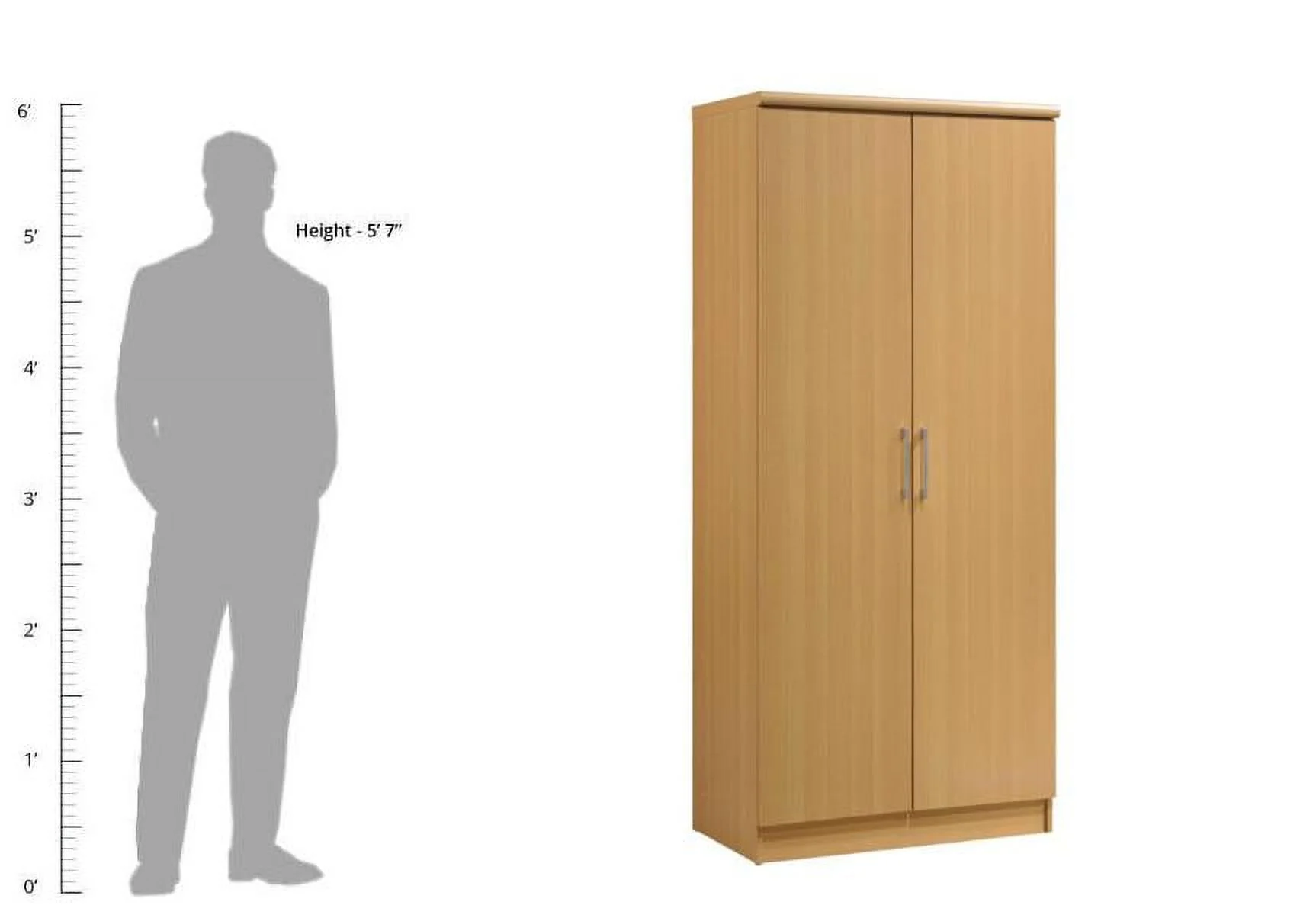 Hodedah 2 Door Wooded Armoire with 4 Shelves in Beige Finish