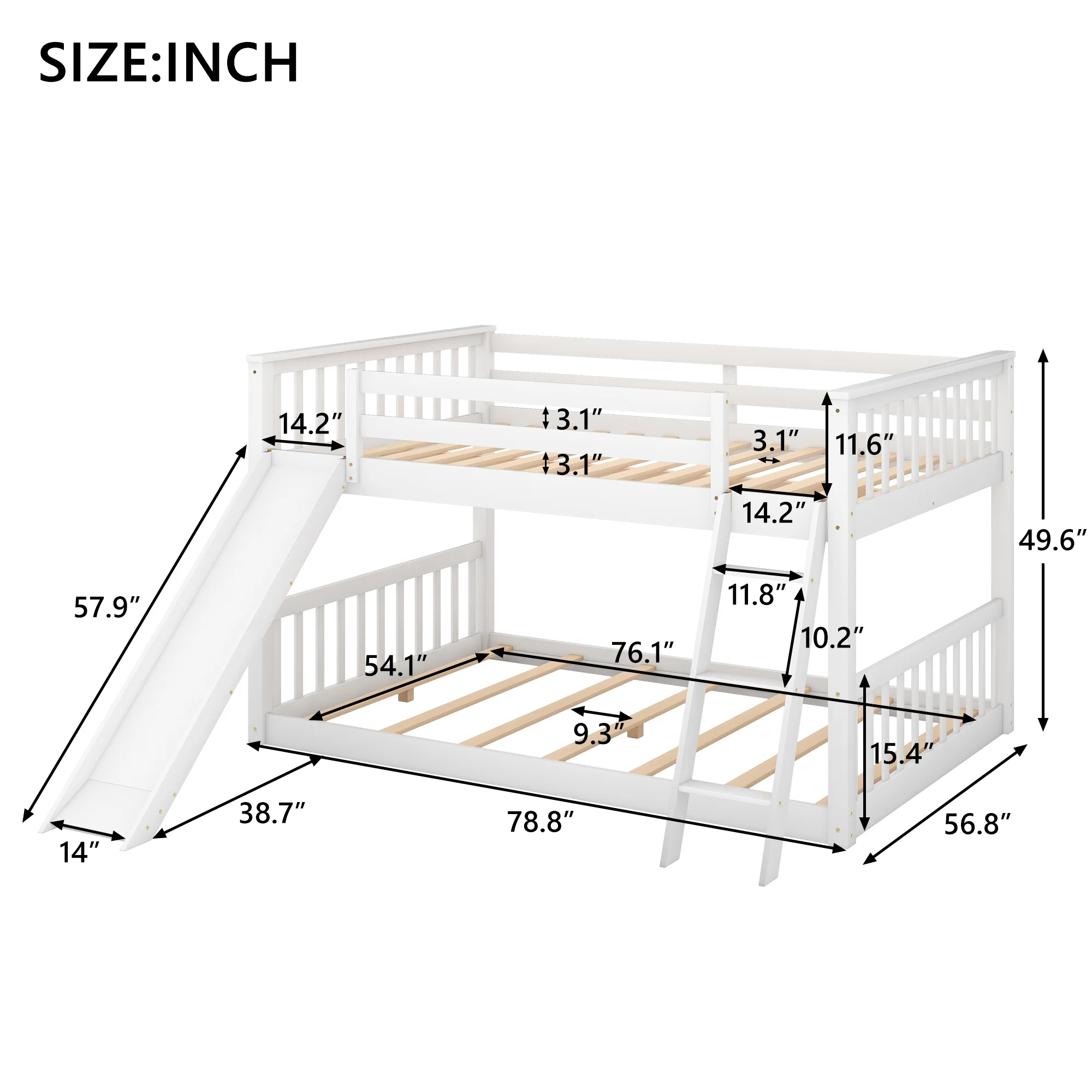 Hombay Low Full Over Full Bunk Bed with Convertible Slide and Ladder, Wood Slat Bed Frame for Child Kids