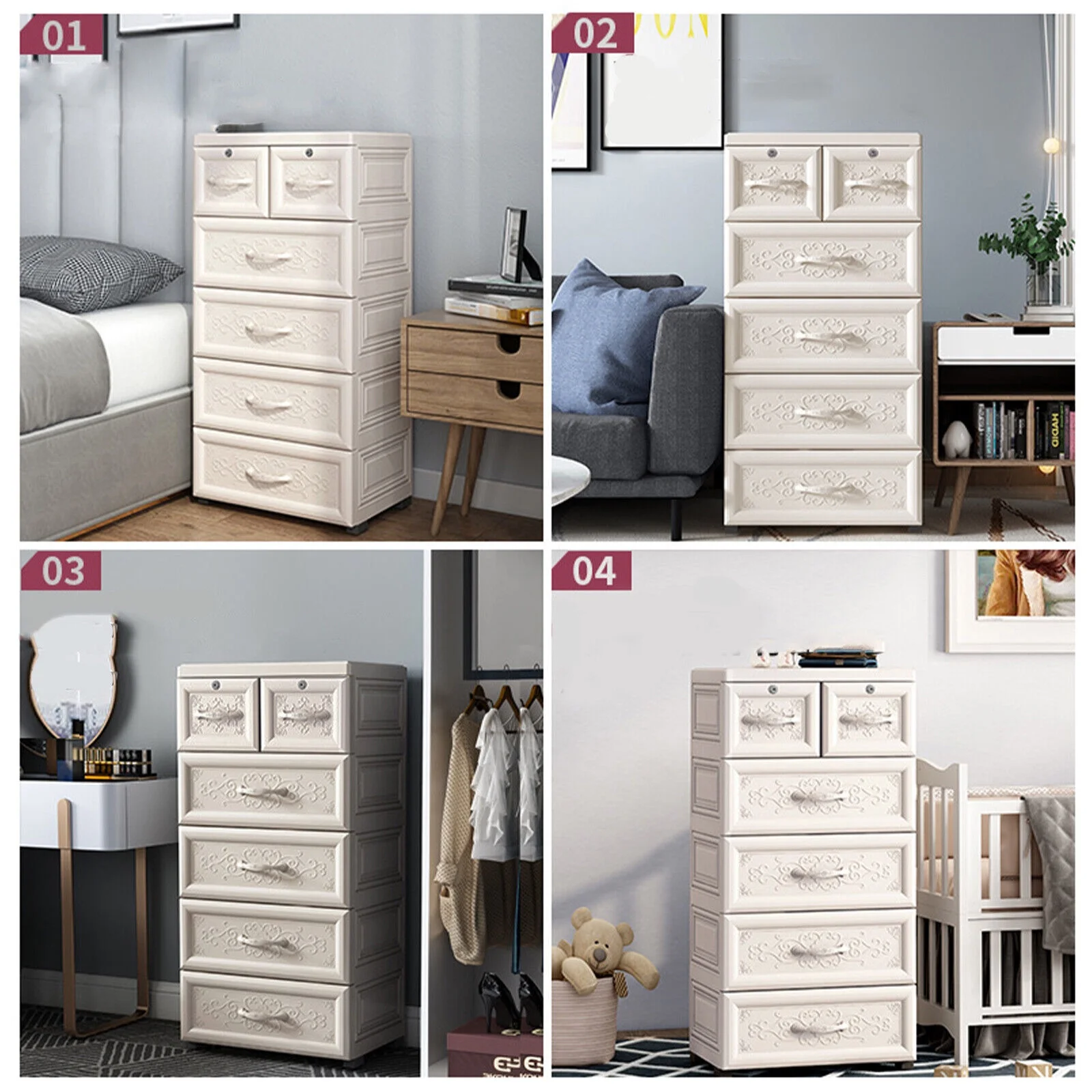 ZhdnBhnos 5 Layers Vertical Storage Cabinet 6 Drawers Plastic Clothes Dresser Tower Closet Organizer Shelf Lockable For Bedroom Living Room Office