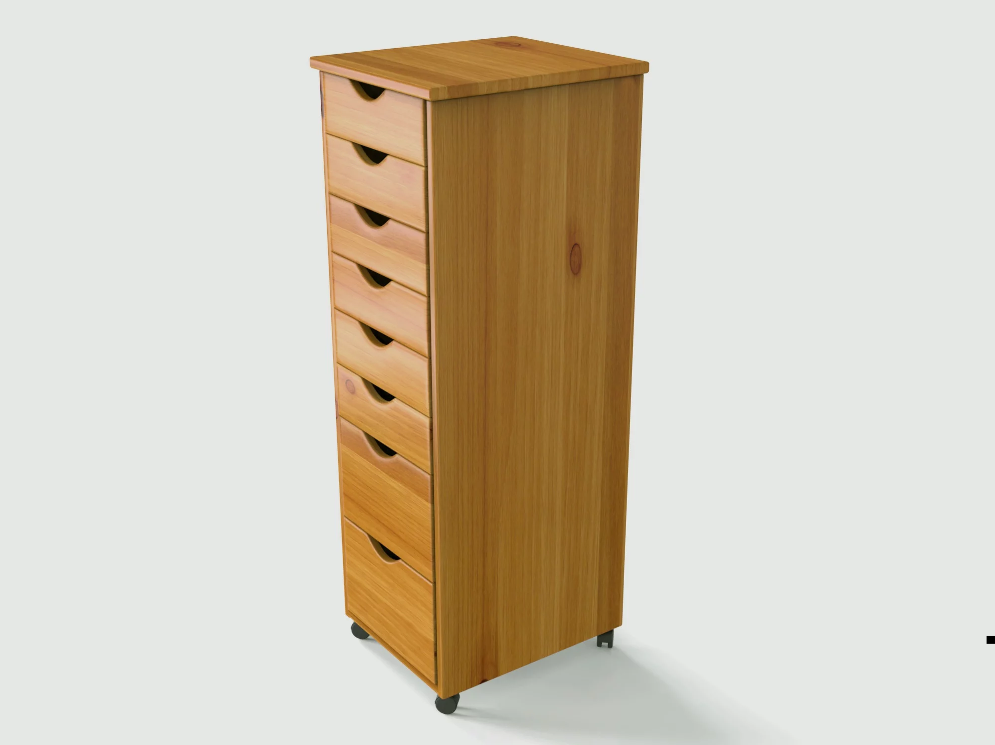 Adeptus Original Roll Cart, Solid Wood, 6+2 Drawer Narrow Roll Cart, Med Pine