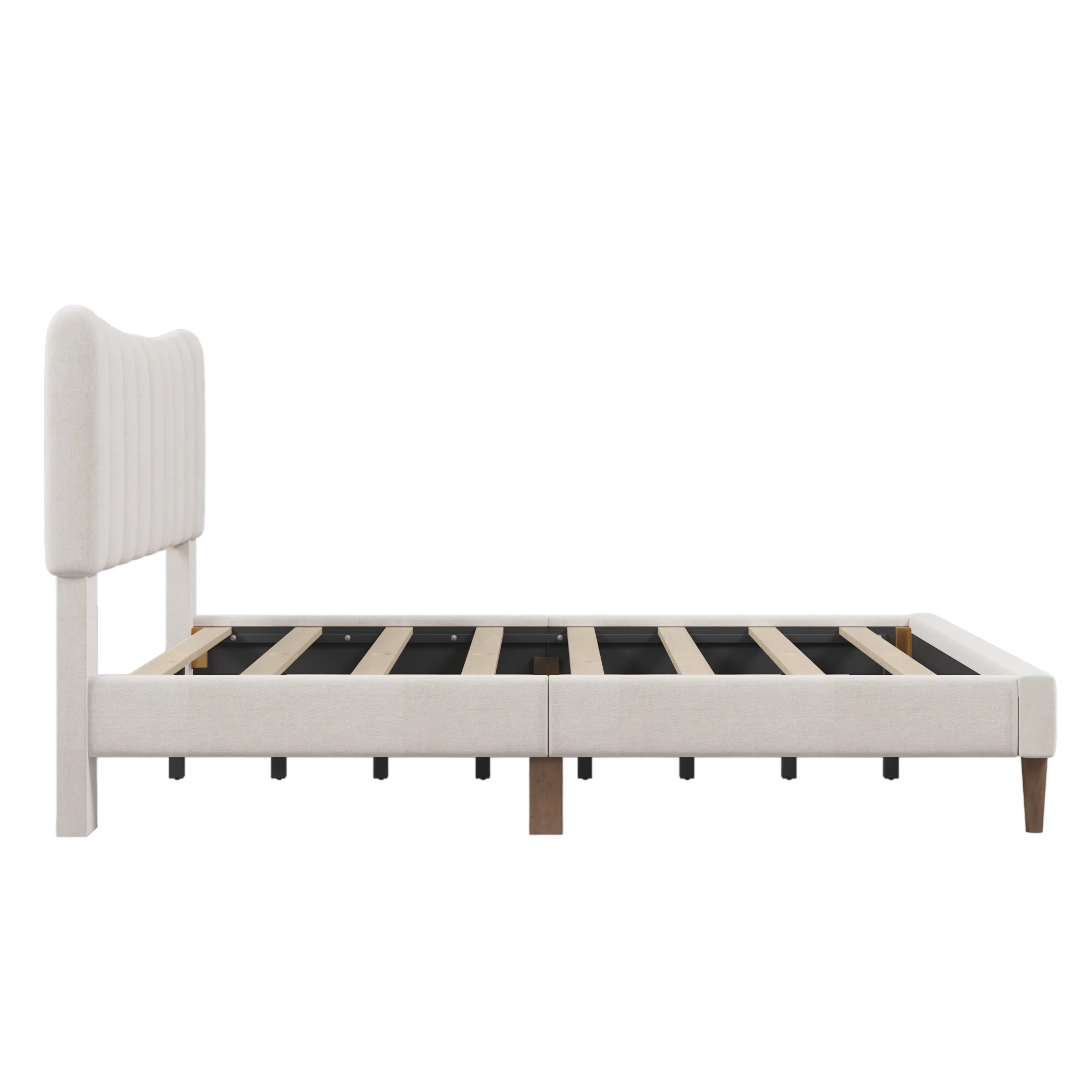 Paproos Queen Bed Frame with Headboard, Upholstered Platform Bed with Solid Wood Legs, No Box Spring Needed, Modern Bedroom Furniture Queen Size Bed for Teens Adults, 800lbs Capacity, Cream