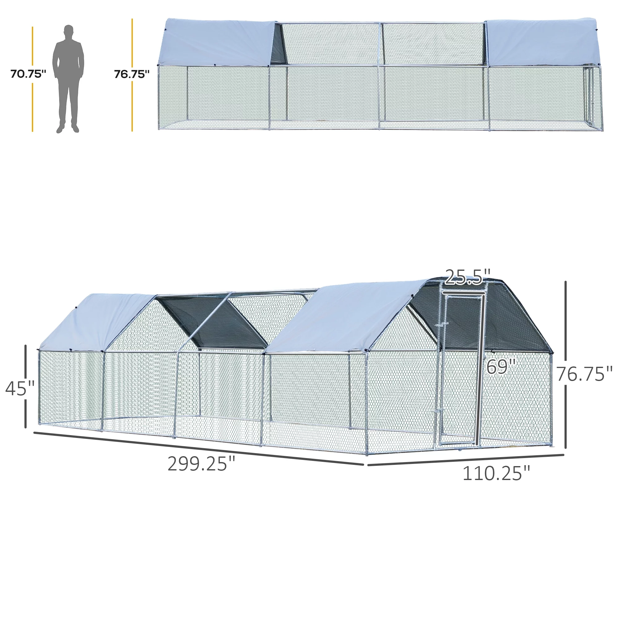 PawHut Large Metal Walk-In Chicken Coop Run Cage w/ Cover Outdoor