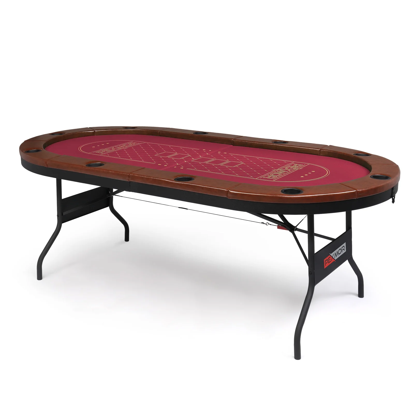 PEXMOR Foldable 10 Player Poker Table, Folding Casino Table Texas Holdem Poker Table, Portable Blackjack Card Game Table w/Stainless Steel Cup Holders & Padded Rails