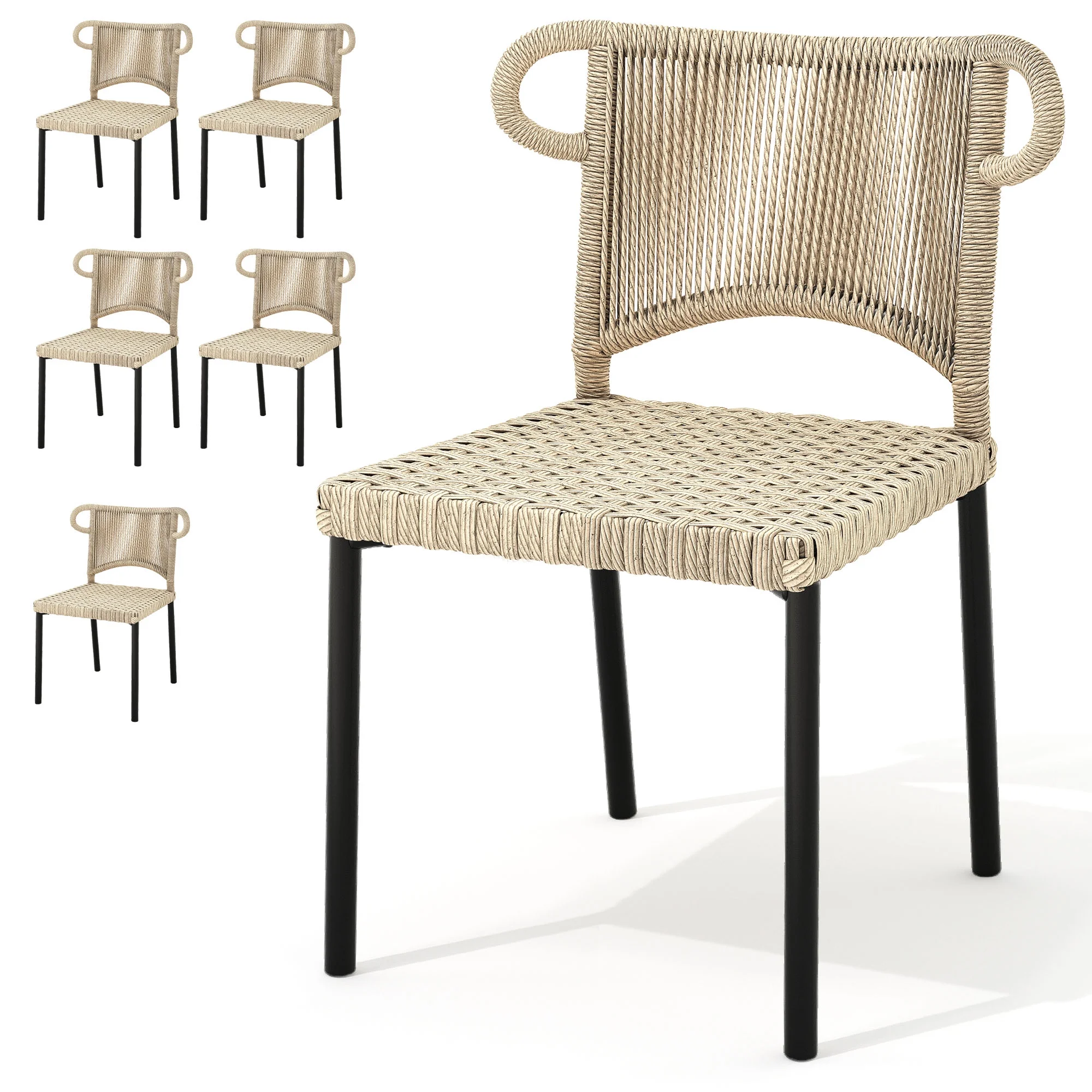 Dextrus Patio PE Rattan Chair Set of 6, Indoor Outdoor Dining Chair,Armchair Armrest Stackable for Garden,Backyard,Balcony - Brown & Yellow