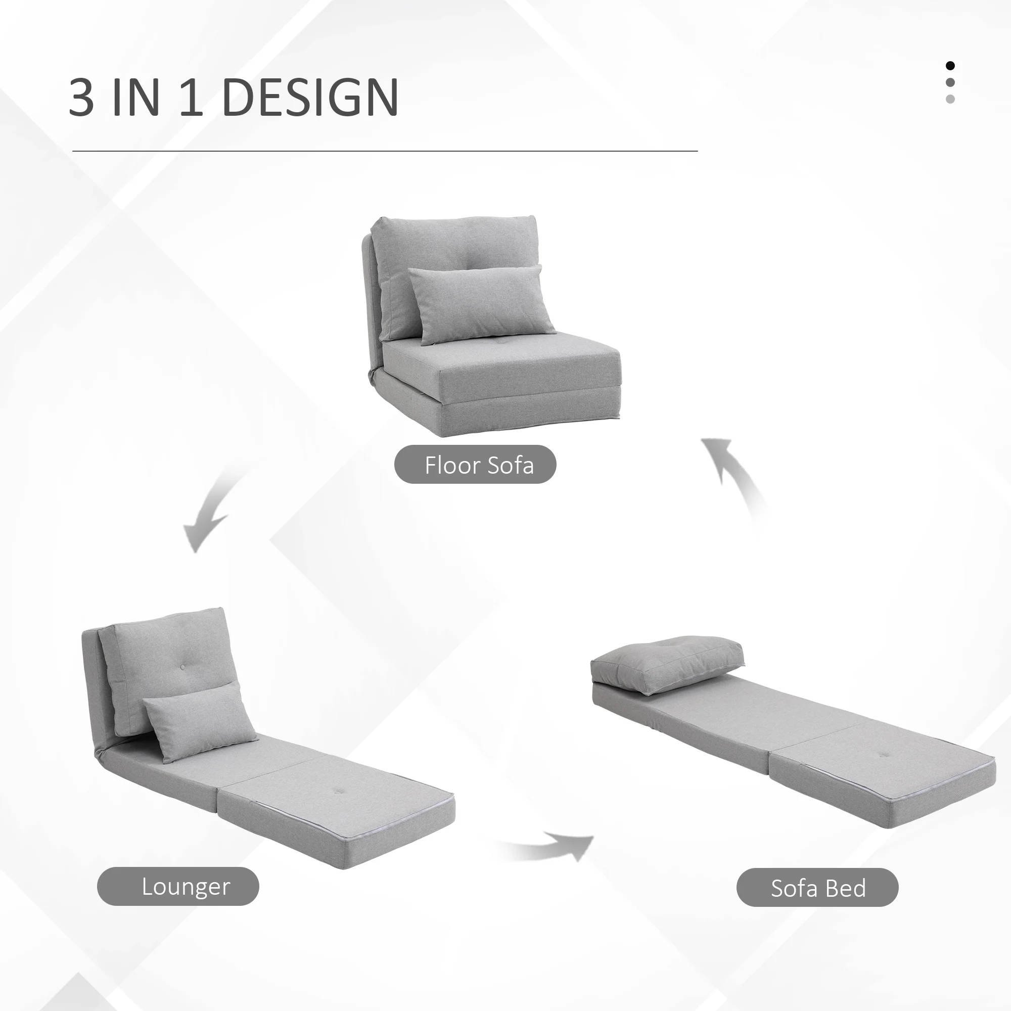 HOMCOM 2-in-1 Floor Adult Lazy Sofa Bed with 5 Position Adjustable Backrest, Light Gray