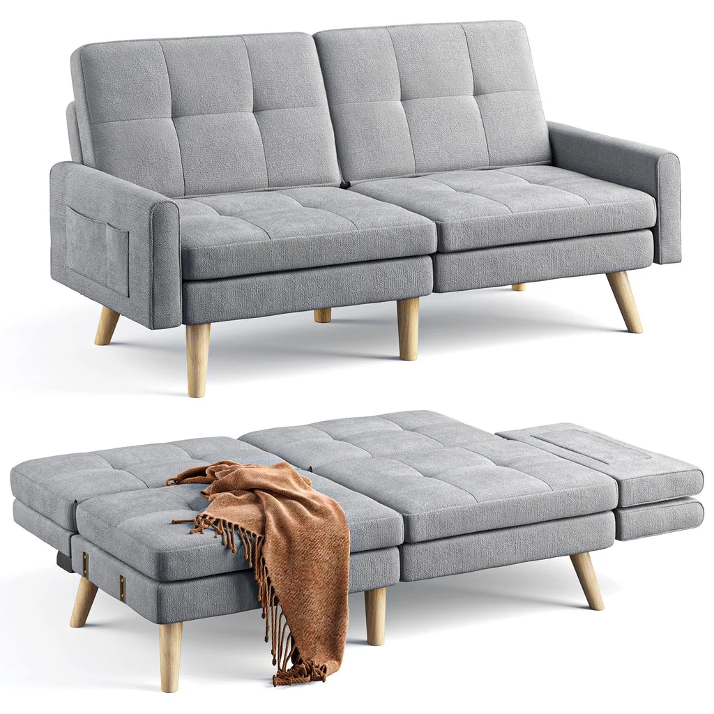 Aiho Convertible Futon Sofa Bed,Couches with with S-Springs and Adjustable Backrest for Living Room,Apartment Living Room,Office - Light Gray