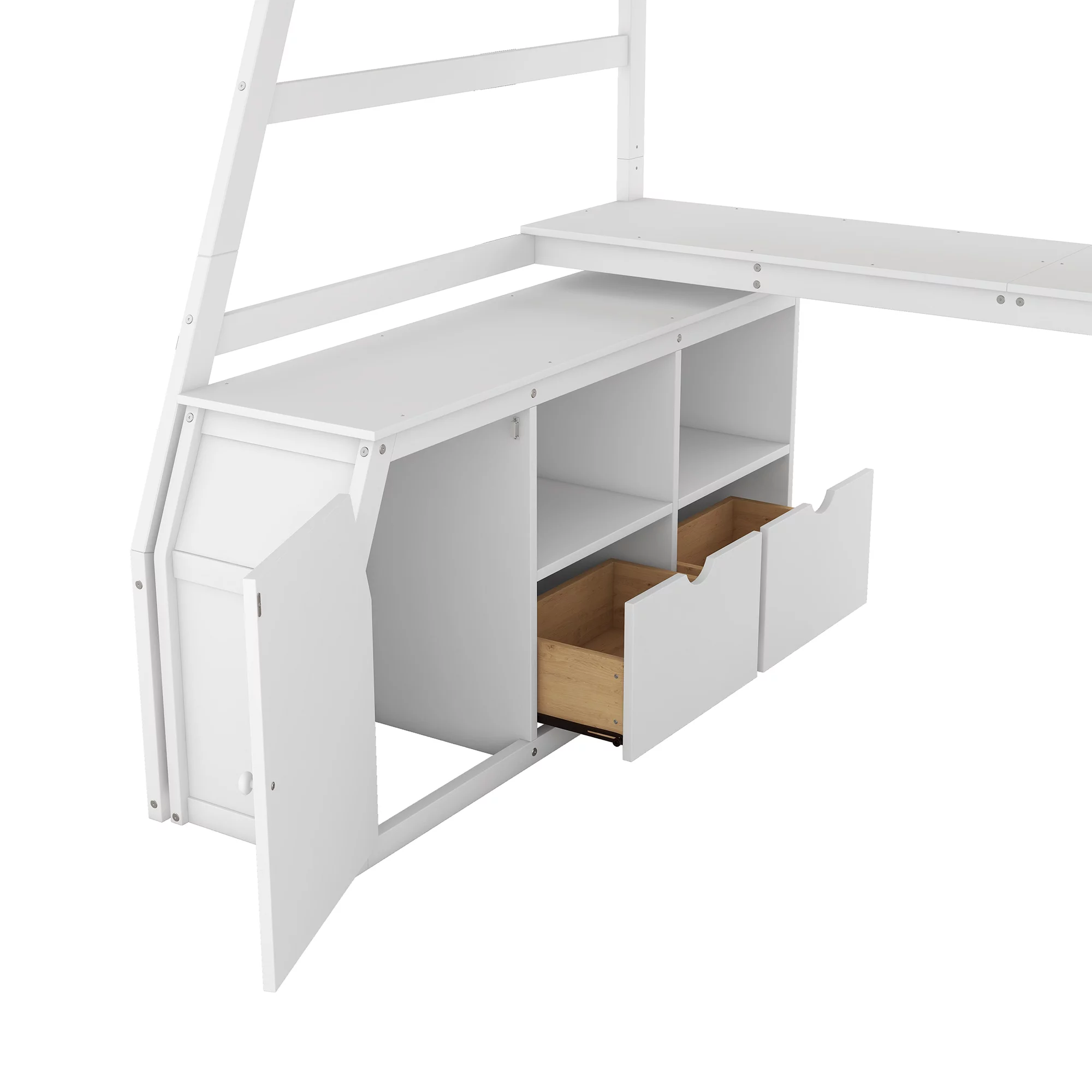 Twin Size Loft Bed Frame with 7 Drawers 2 Shelves and Desk, Health and Comfort Storage Shelves and Writing Desk, Wooden Loft Beds with Stairway, High Loft Bed for Kids Boys (White,Twin)