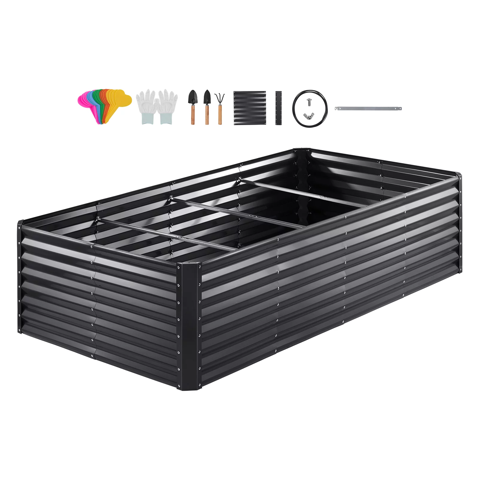 BENTISM Galvanized Raised Garden Bed, 8x4x2 FT Large Metal Raised Planter Box Garden Beds Outdoor for Vegetables Flowers and Herbs with Open Bottom and Planting Tools, Dark Grey