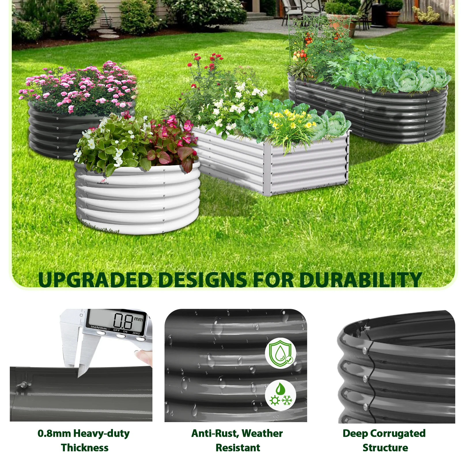 TRAMULL 6X2X1.5 ft Galvanized Raised Garden Beds Outdoor, Oval Round Metal Planter Box (Quartz Grey)