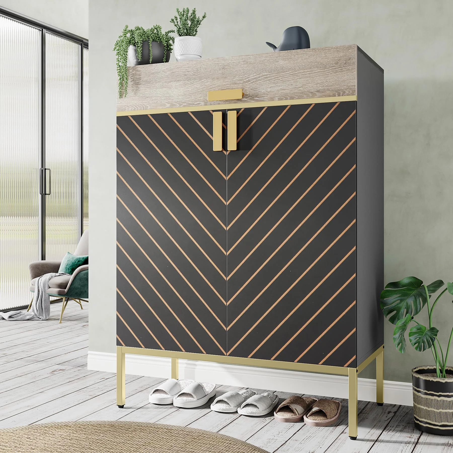 Tribesigns Shoe Cabinet with Drawers, 4-Tier Shoe Rack Storage Organizer with Removable Shelves for 16 Pairs, Modern Shoe Storage Cabinet with Doors for Entryway, Hallway, Closet, Bedroom