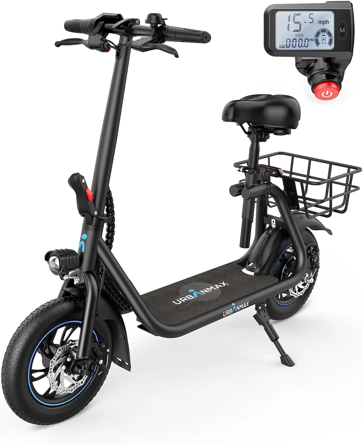 C1/C1 Pro Electric Scooter with Seat, 450W Powerful Motor up to 22/25 Miles Range, Foldable Electric Scooter for Adults Max Speed 15.5/18.6 Mph, Electric Scooter for Commuting with Basket