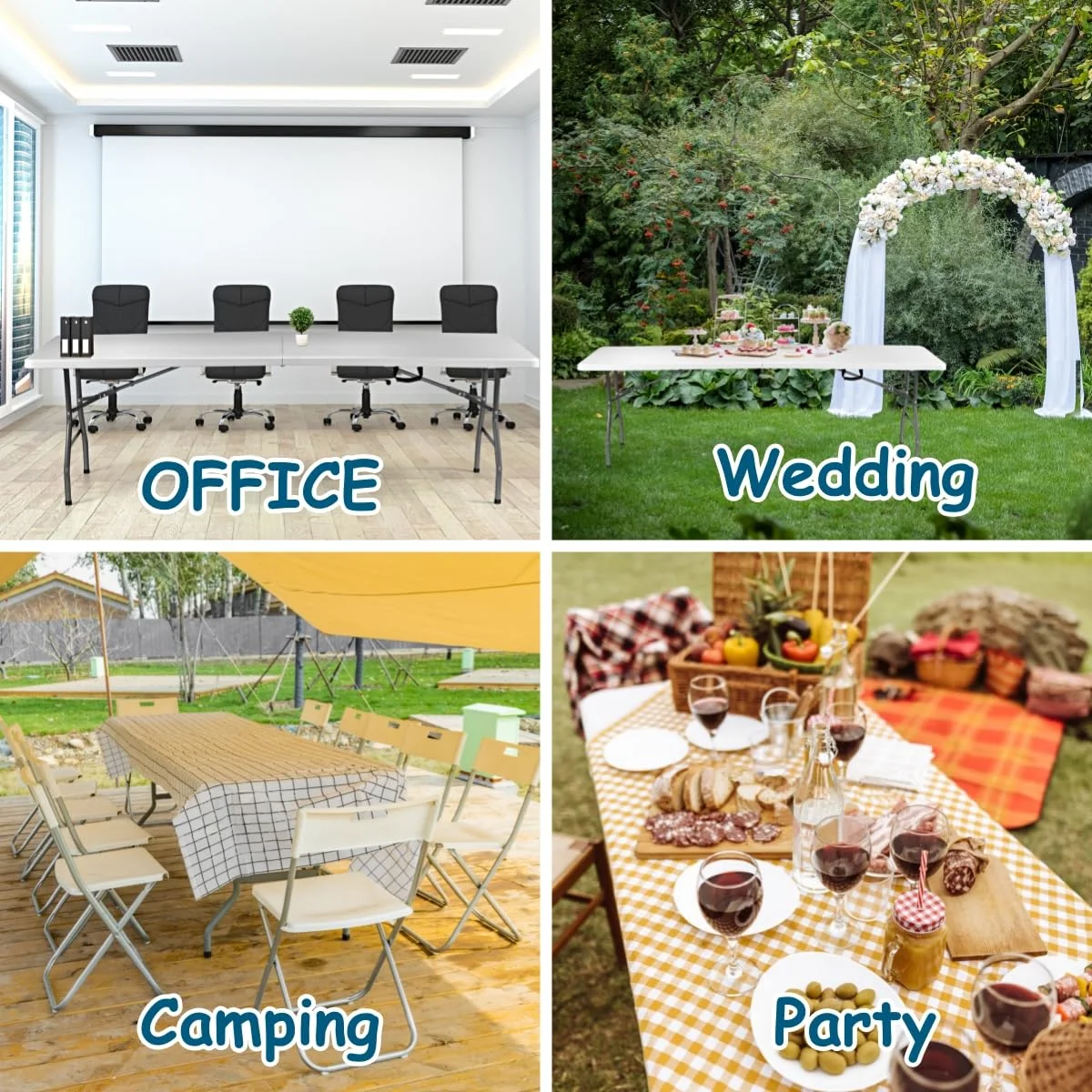 VTOY 6FT Folding Table White Plastic Folding Table Portable Long Foldable Tables Indoor Outdoor Picnic Camping Fold Table 6 Foot Party Table (4ft, 6ft, 8ft)