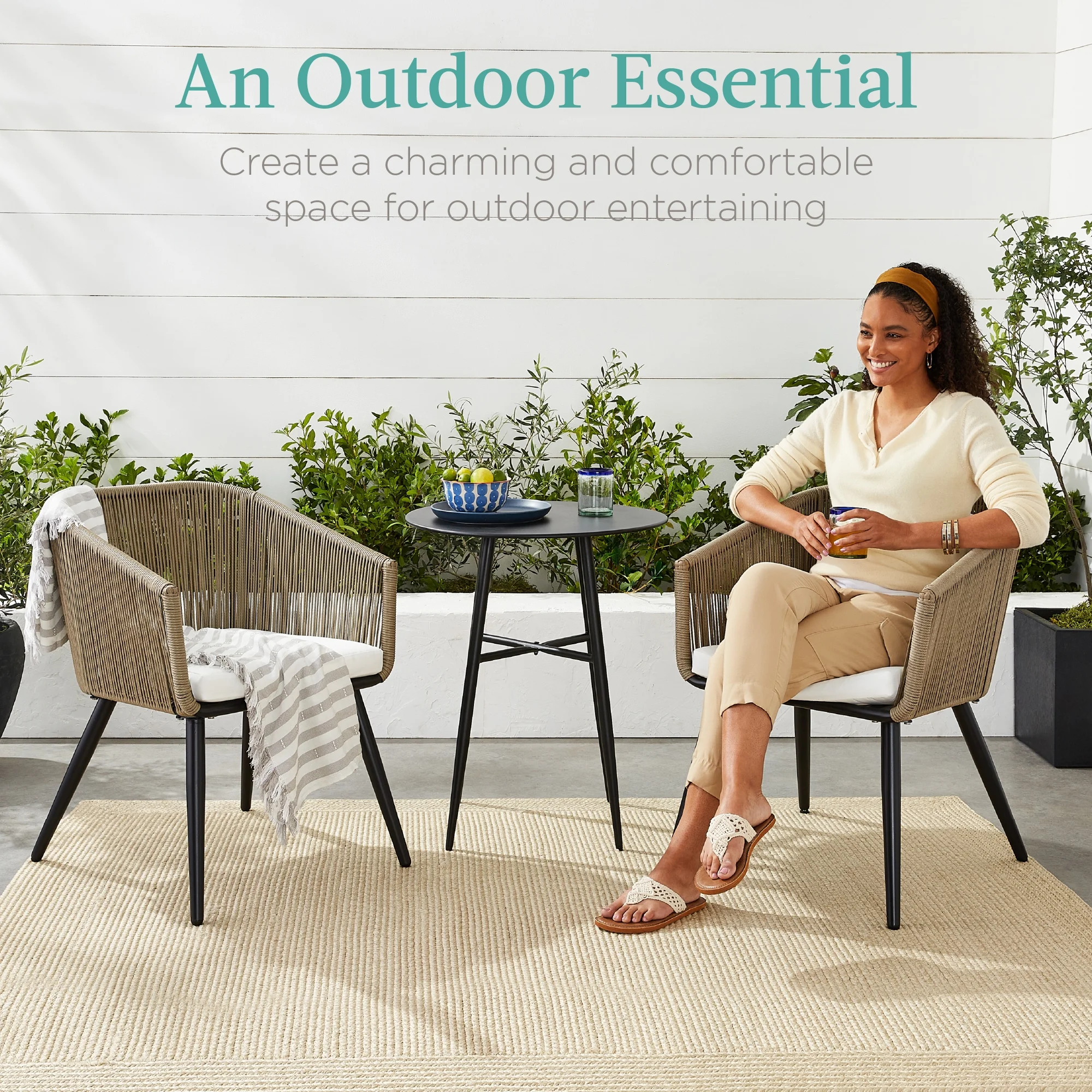 Best Choice Products Set of 2 Indoor Outdoor Patio Dining Chairs Woven Wicker Seating Set 250lb Capacity - Natural/Ivory