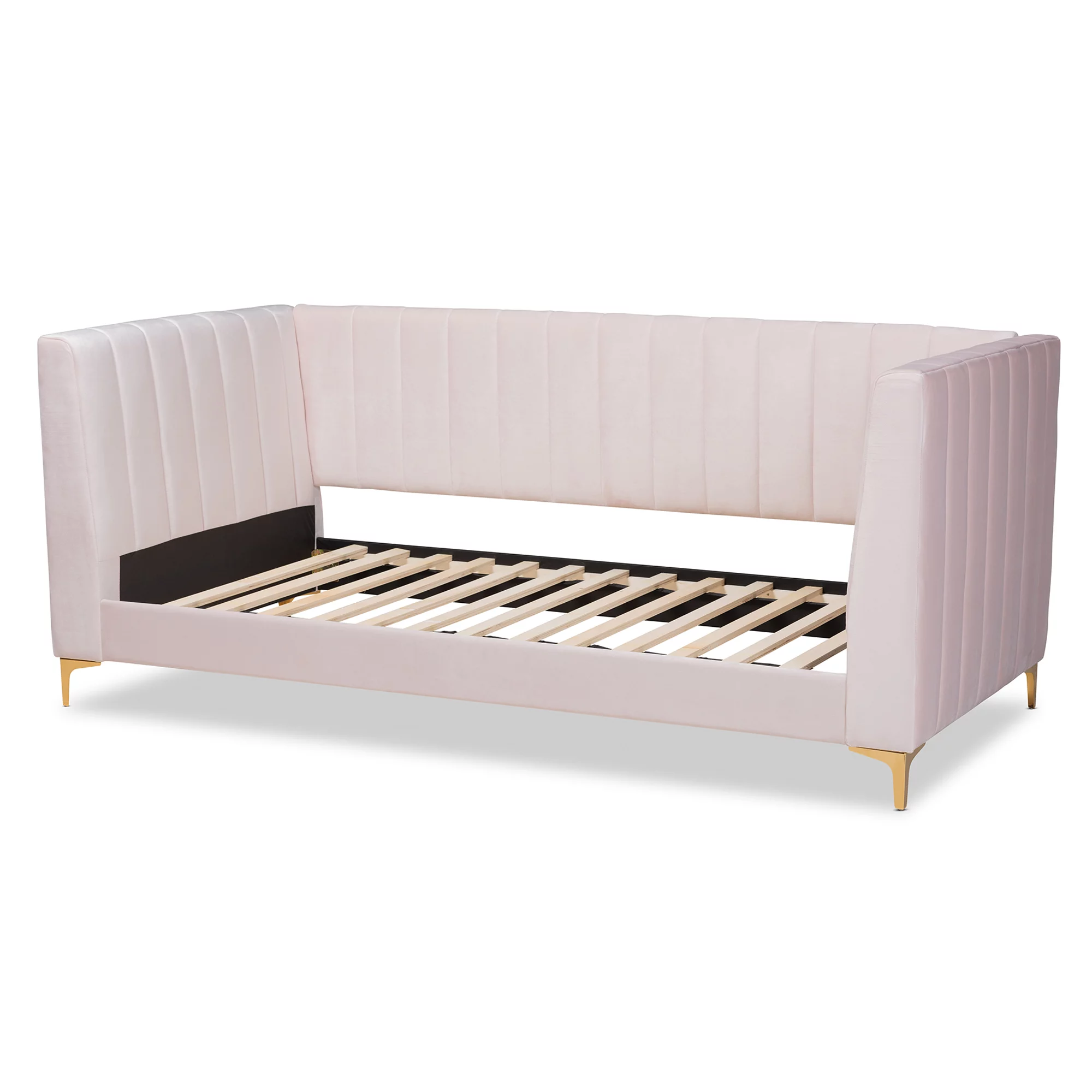 Baxton Studio Oksana Modern Contemporary Glam and Luxe Light Pink Velvet Fabric Upholstered and Gold Finished Twin Daybed