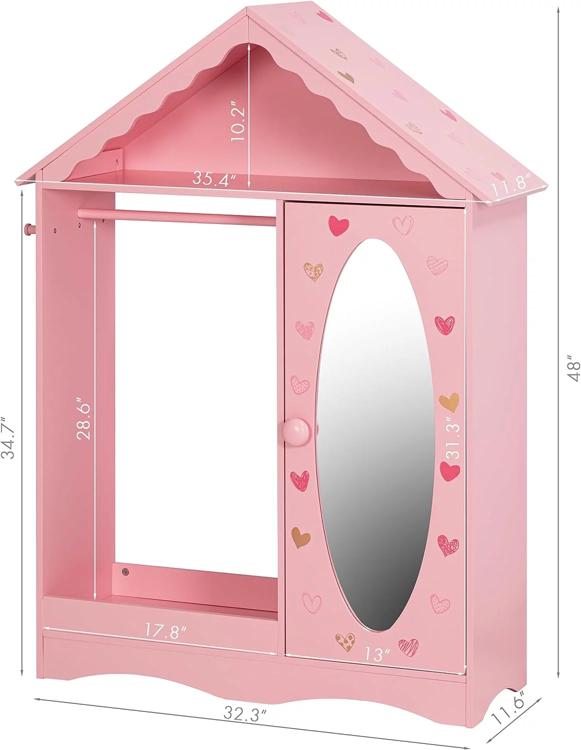 UTEX Kids Dress Up Storage with Mirror, Kids Wardrobe Closet, Dress Up Armoire for Little Girls, Open Hanging Kids Costume Organizer with 3 Adjustable Shelves for Bedroom, Playroom