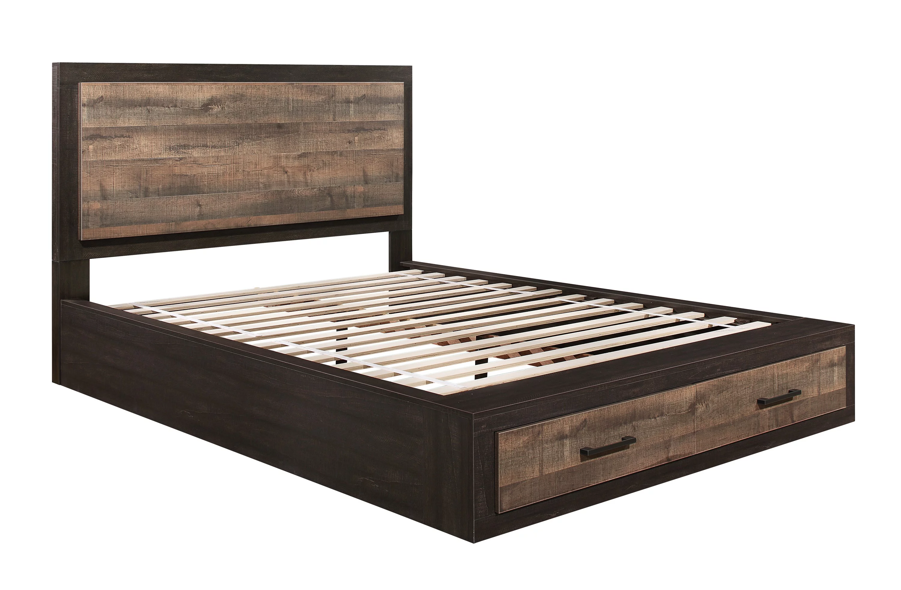 4pc Bedroom set Two-Tone Contrasted Finish Contemporary Style Queen Size Bed Footboard Storage