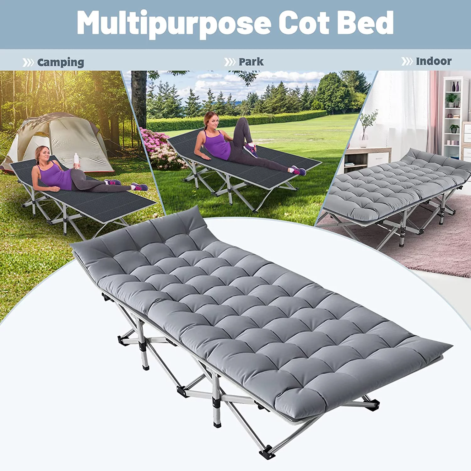 Docred Adult Folding Camping Cot for Adults Portable Folding Outdoor Cot with Carry Bags for Outdoor Travel Camp Beach Vacation