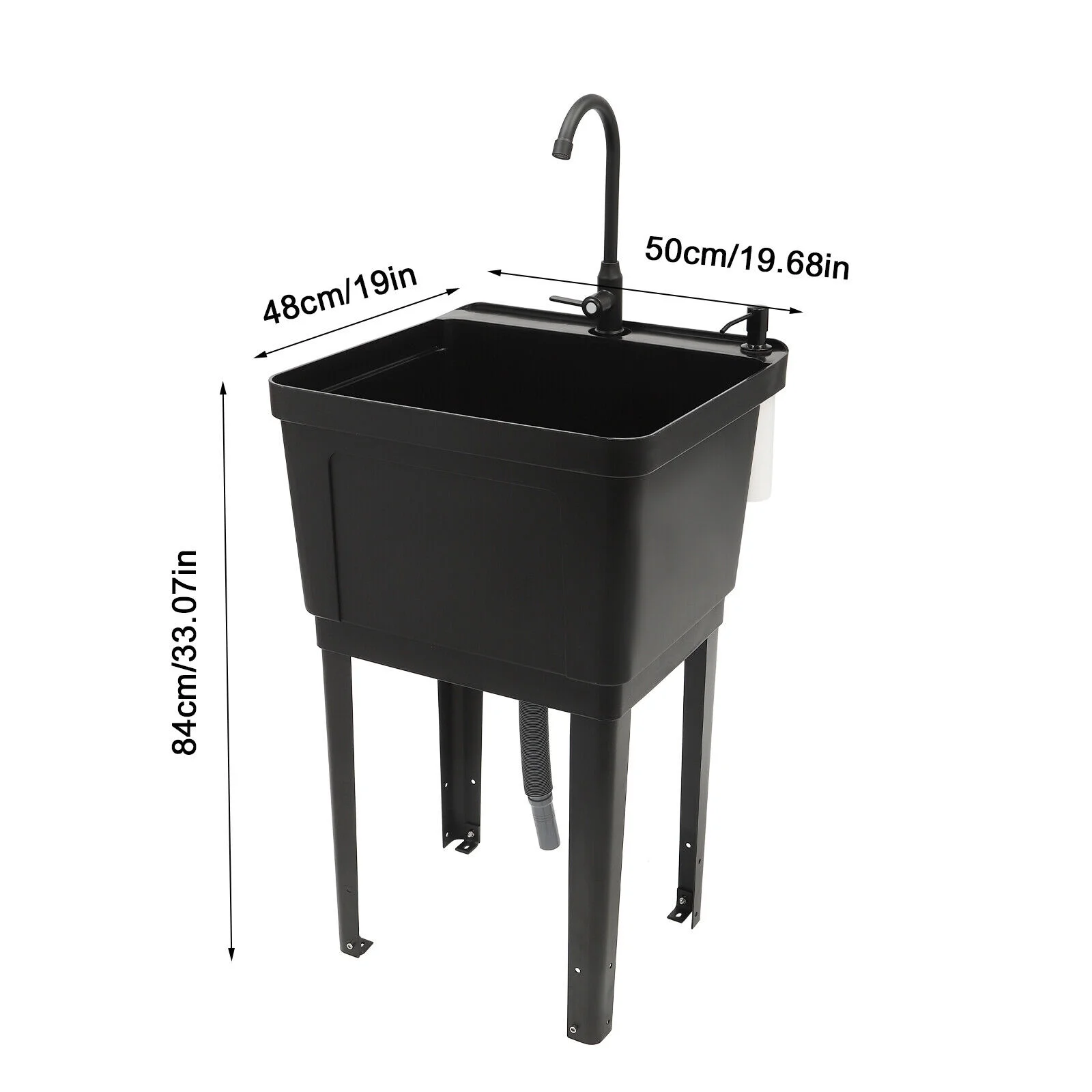 Black/White Laundry Utility Sink Tub Sink Freestanding Wash Station with Faucet White/Black