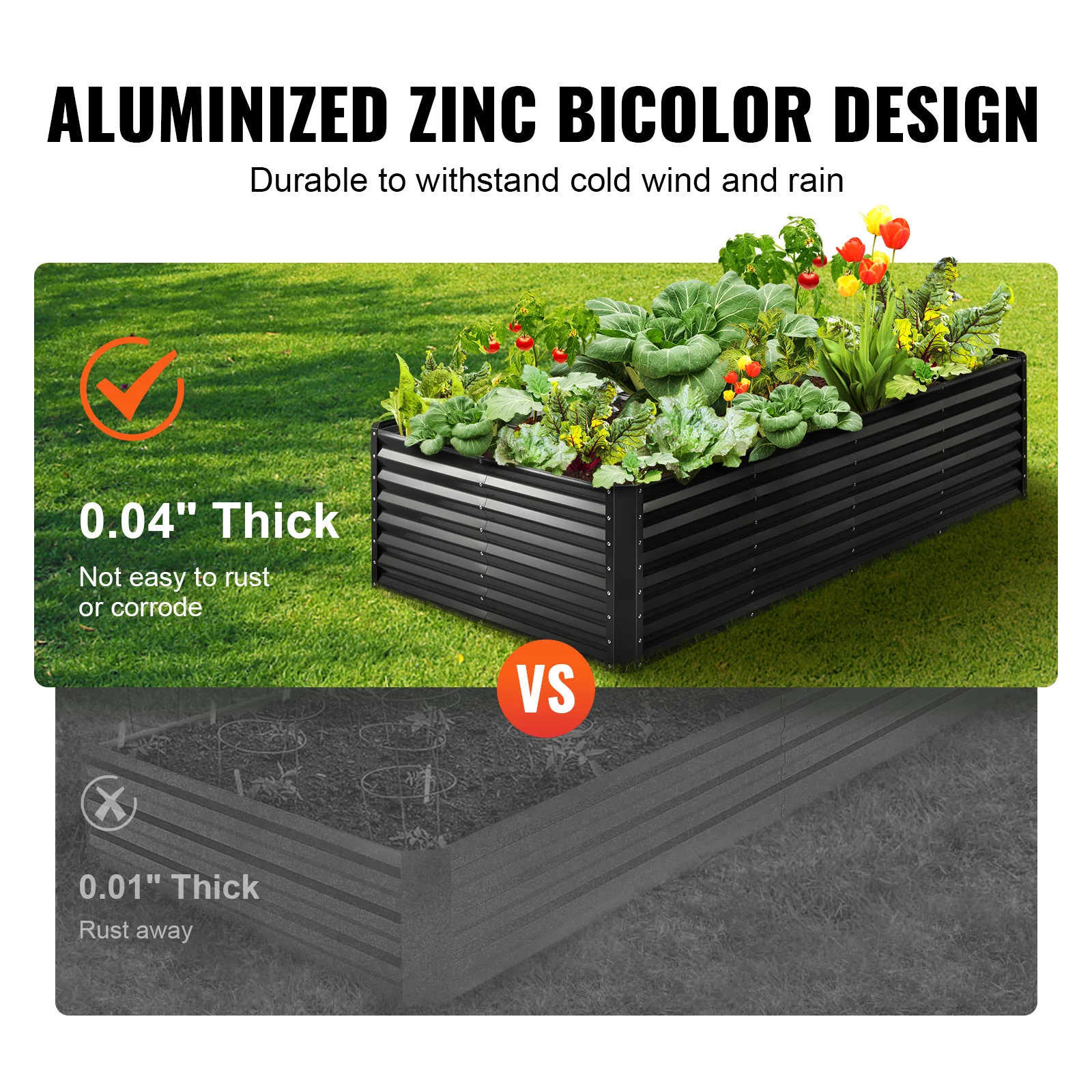 BENTISM Galvanized Raised Garden Bed, 8x4x2 FT Large Metal Raised Planter Box Garden Beds Outdoor for Vegetables Flowers and Herbs with Open Bottom and Planting Tools, Dark Grey