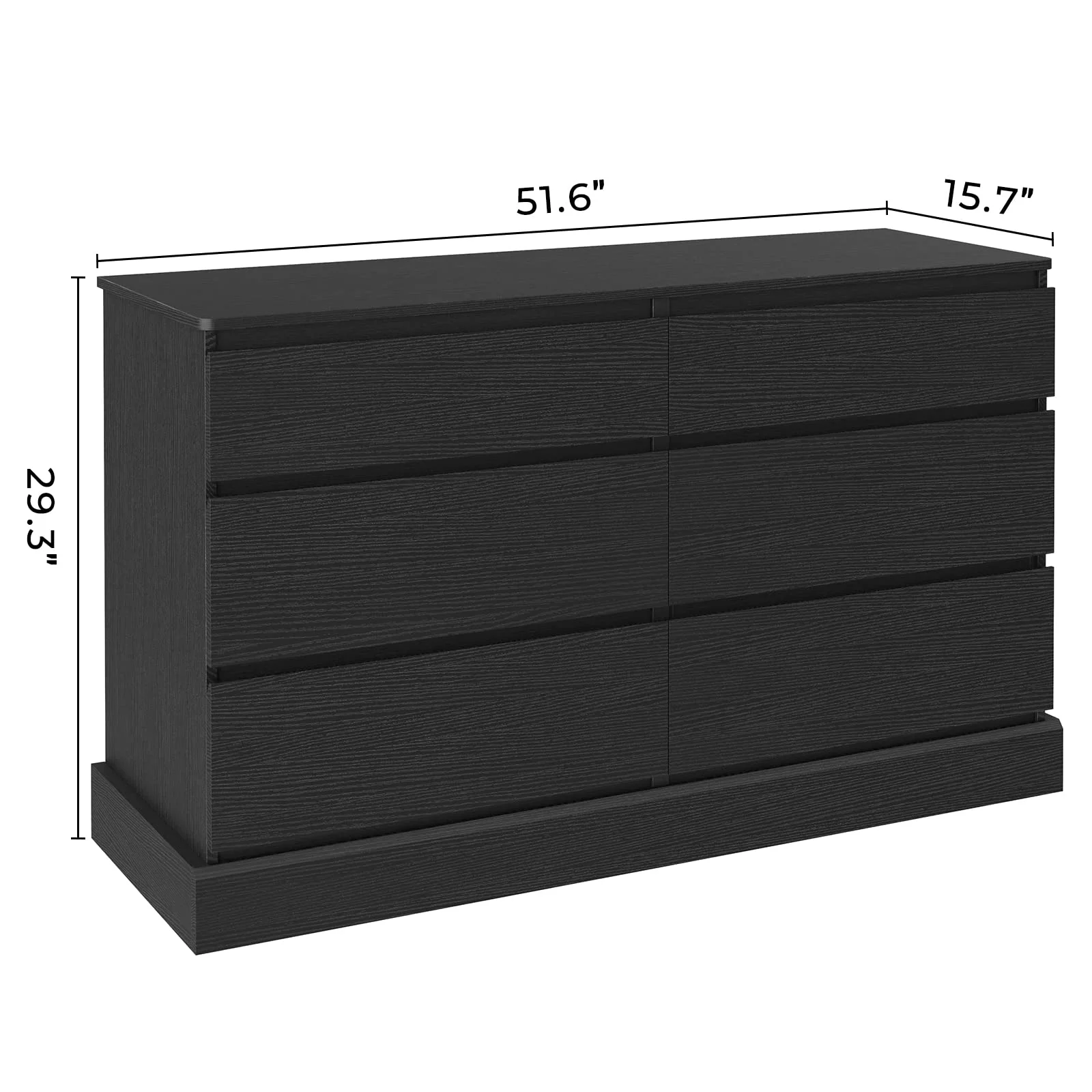 6 Drawer Double Dresser, 51.5''W Wooden Storage Chest of 6 Drawers, Large Capacity Clothing Storage Cabinet, Wide Black Dresser for Bedroom