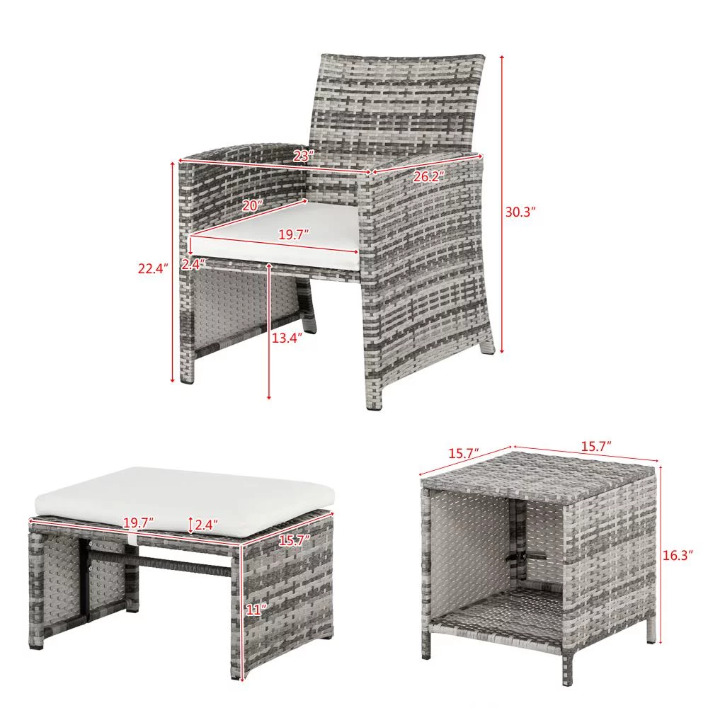 UBesGoo 5 pcs Patio Wicker Conversation Set Rattan Furniture Dining Set for Outdoor Graying Cane