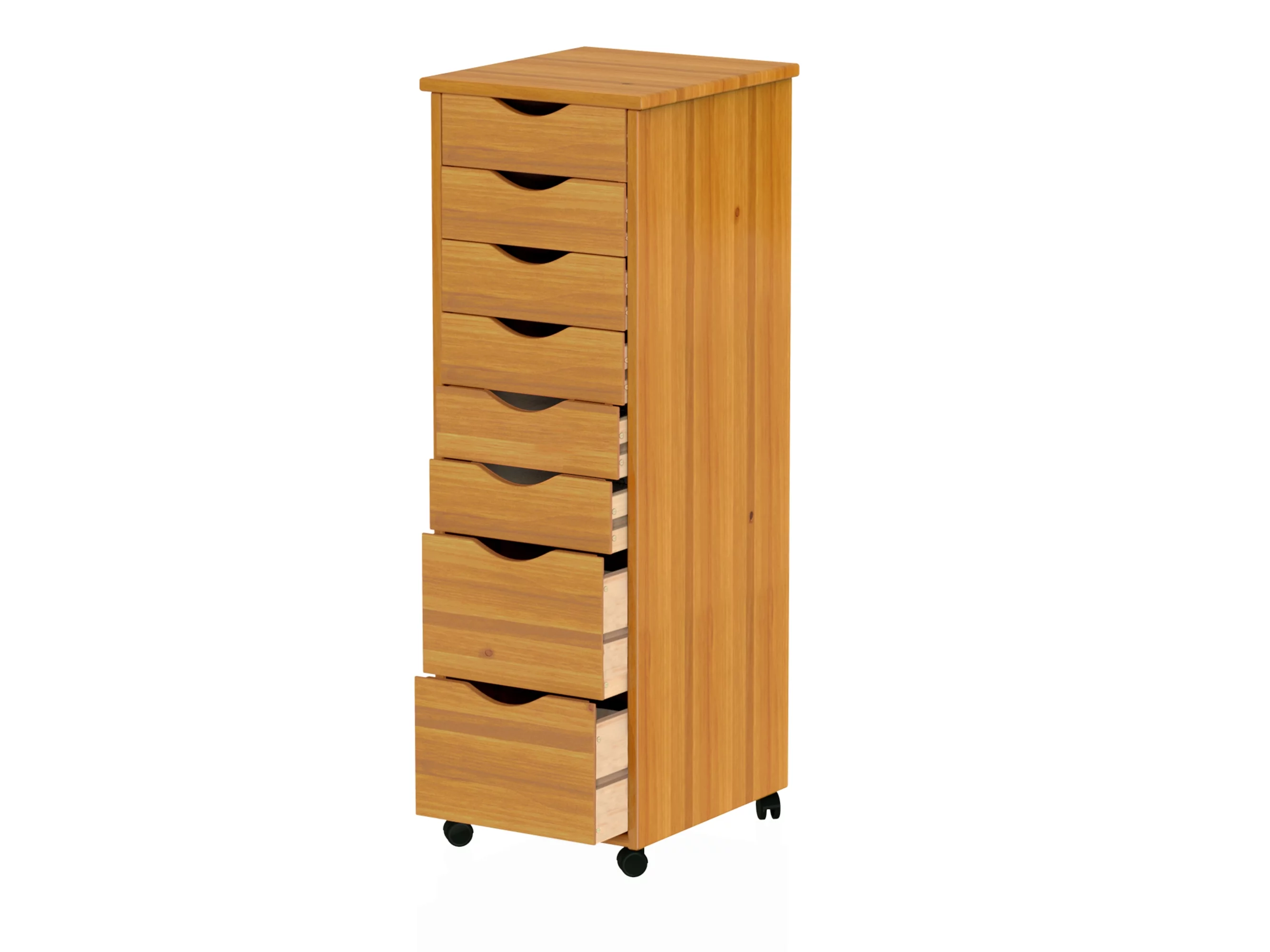 Adeptus Original Roll Cart, Solid Wood, 6+2 Drawer Narrow Roll Cart, Med Pine