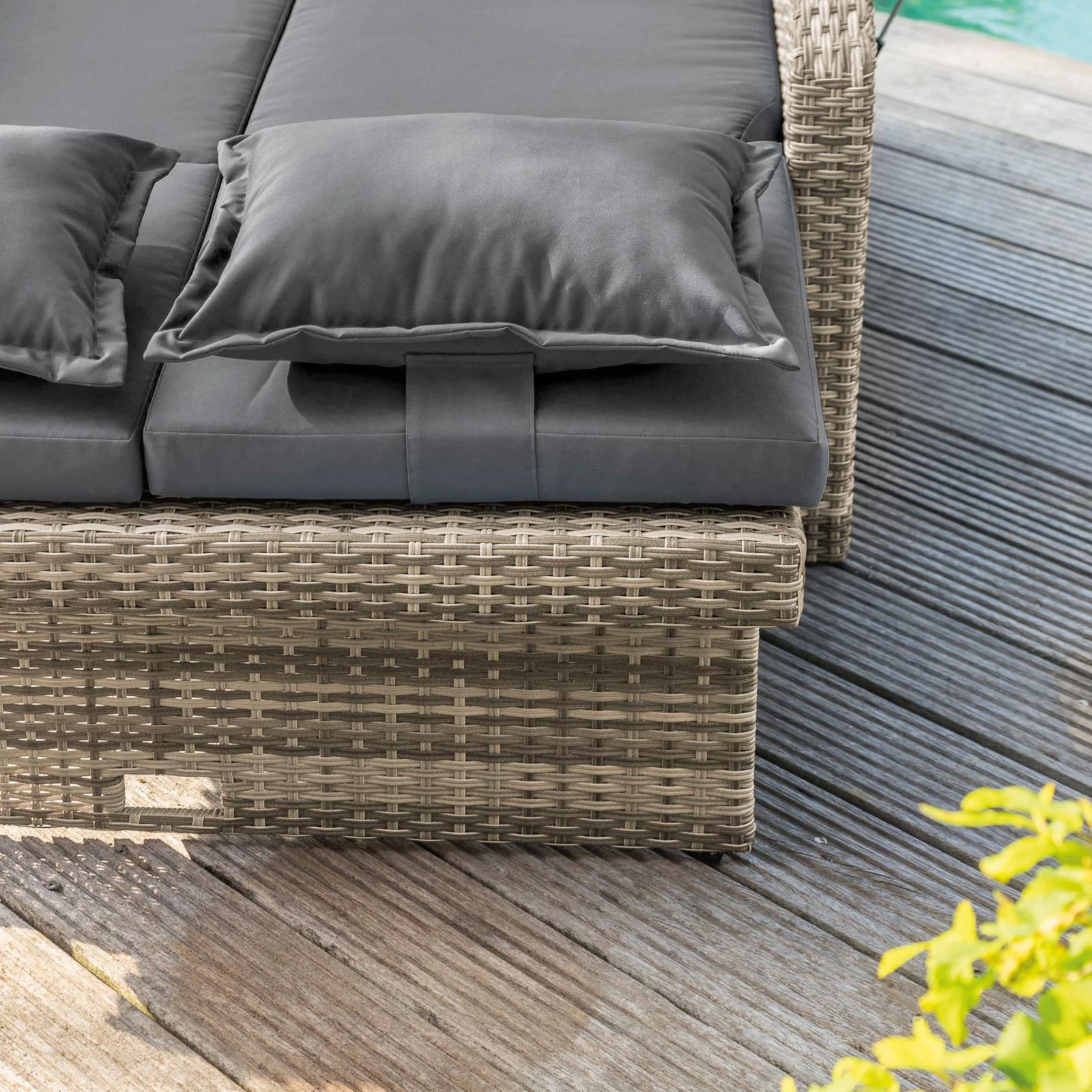 Greemotion Bahia Tobago Solid Teak Wood Outdoor Modular Daybed in Gray/Natural