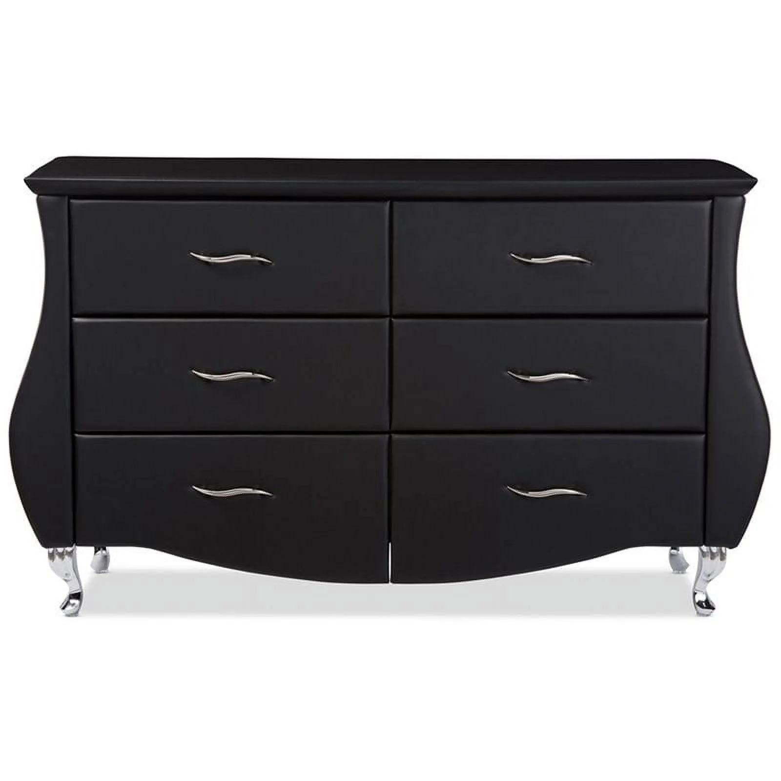 Bowery Hill 6 Drawer Faux Leather Double Dresser in Black