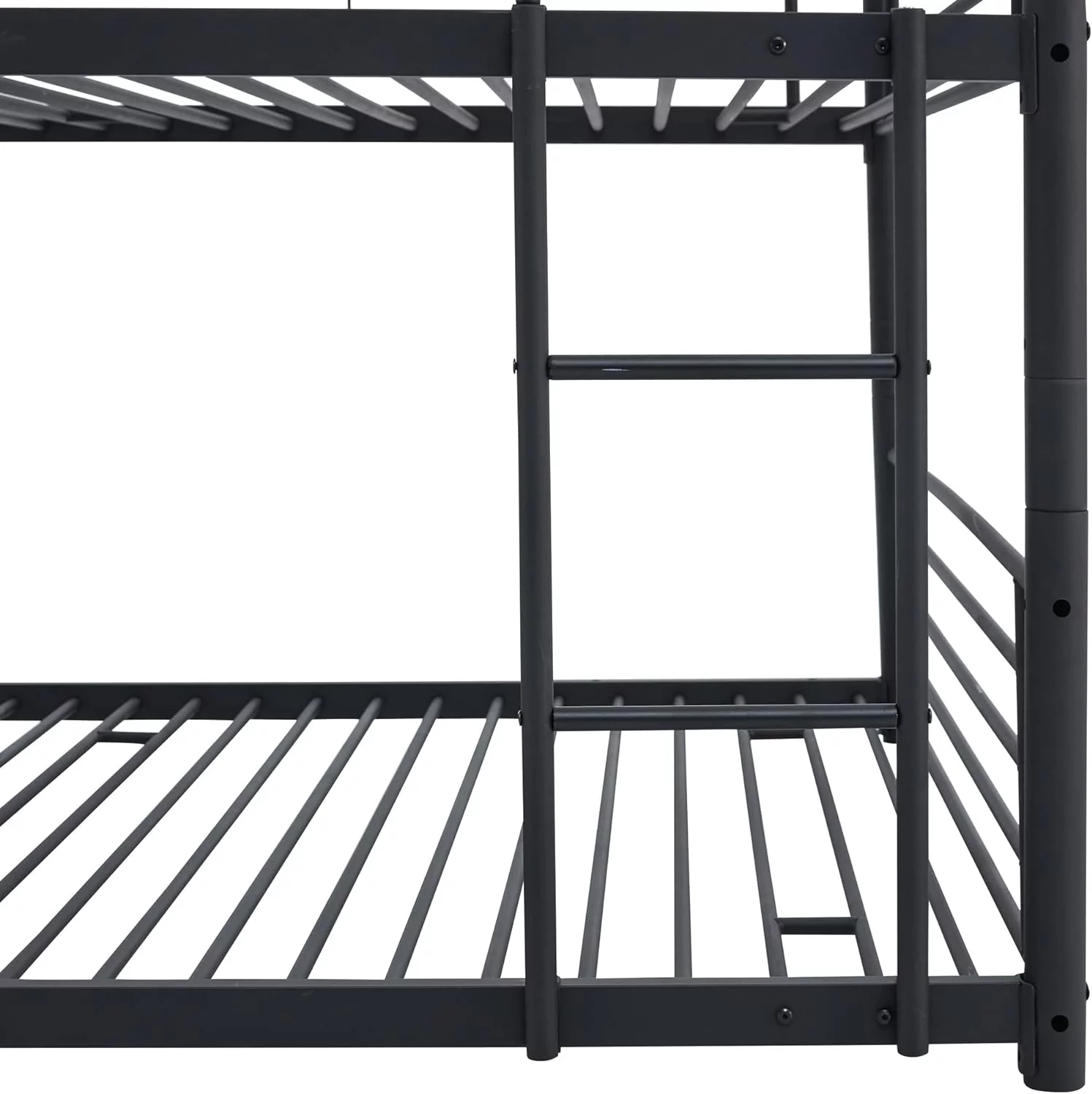 Tabaray Triple Beds Full-Full-Full Floor Bunk Bed with 2 Convertible Ladders and Iron Slats, Steel Bedframe with Guardrails for Teens Adults Boys Girls (Grey)