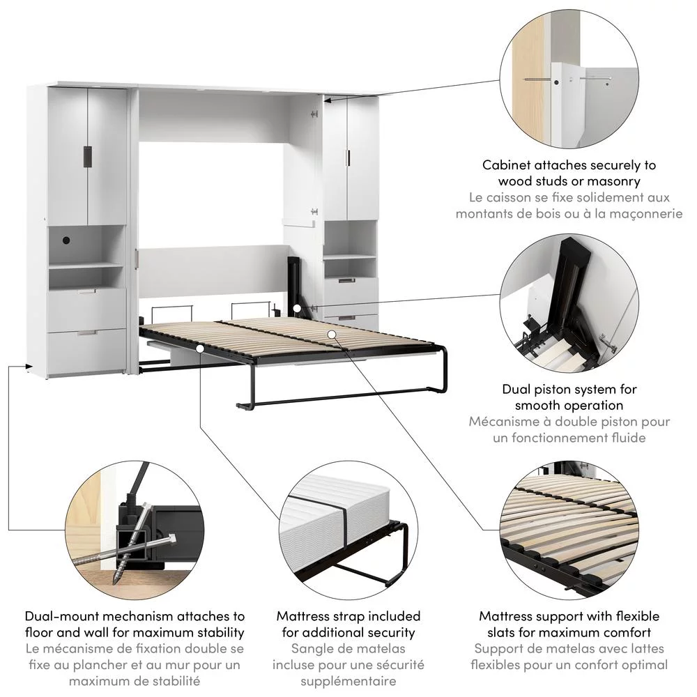 Bestar Lumina Modern Engineered Wood Full Murphy Bedroom Sets in White