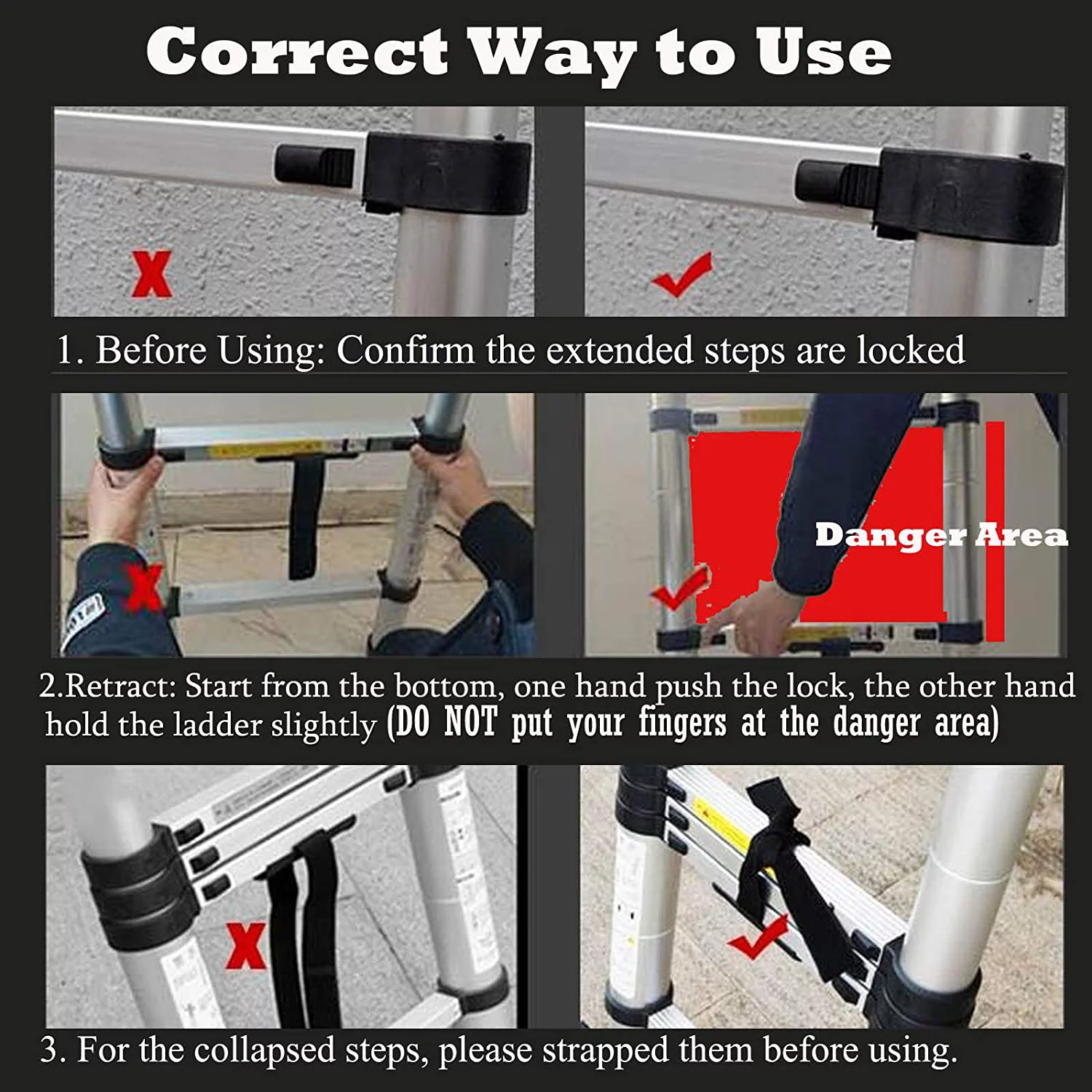 Telescopic Ladder 16.5Ft 5M Multi-Purpose Aluminium Telescoping a-Frame Folding Ladder Extension Extendable 330lb Load Capacity EN131 Standard