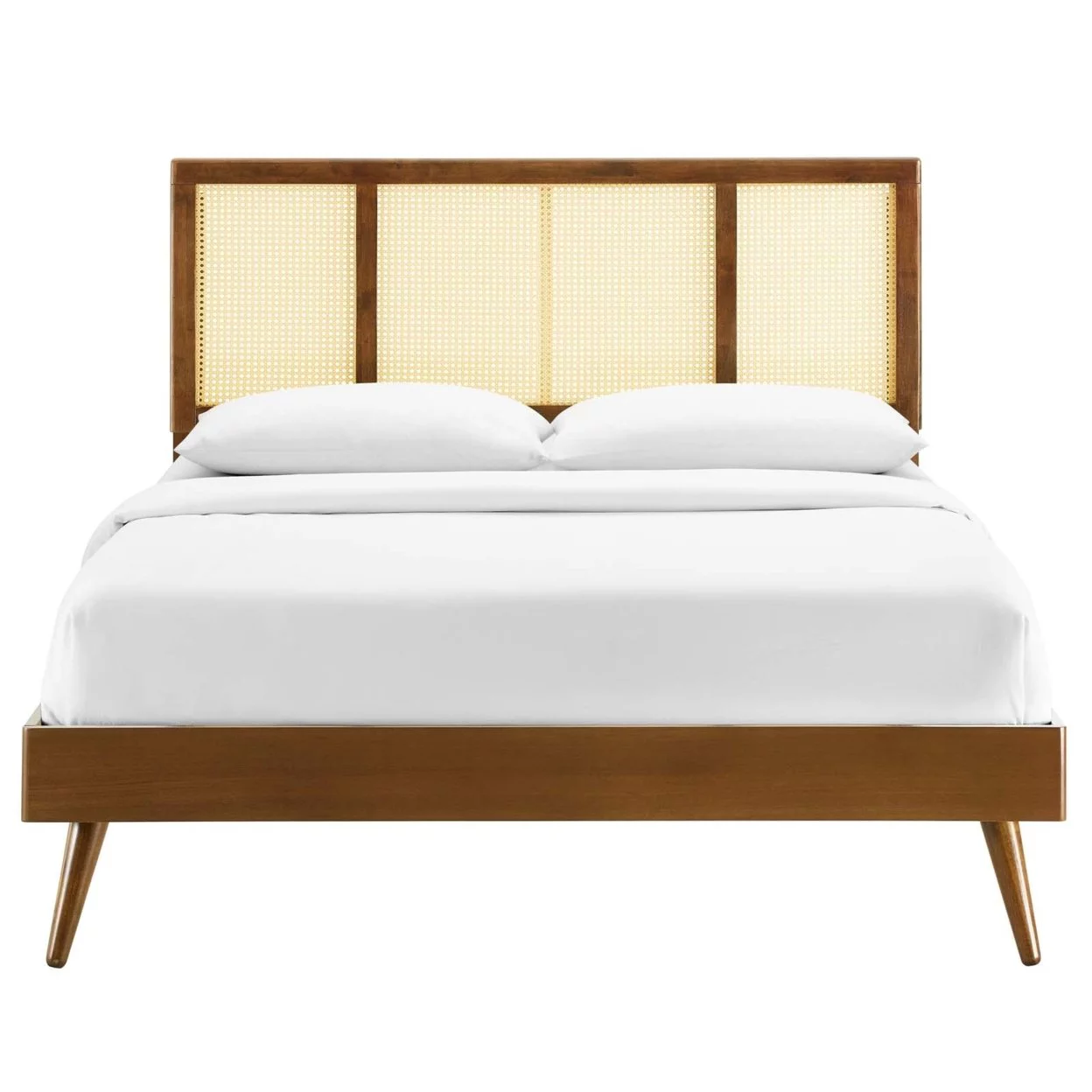 Kelsea Cane and Wood King Platform Bed With Splayed Legs Walnut