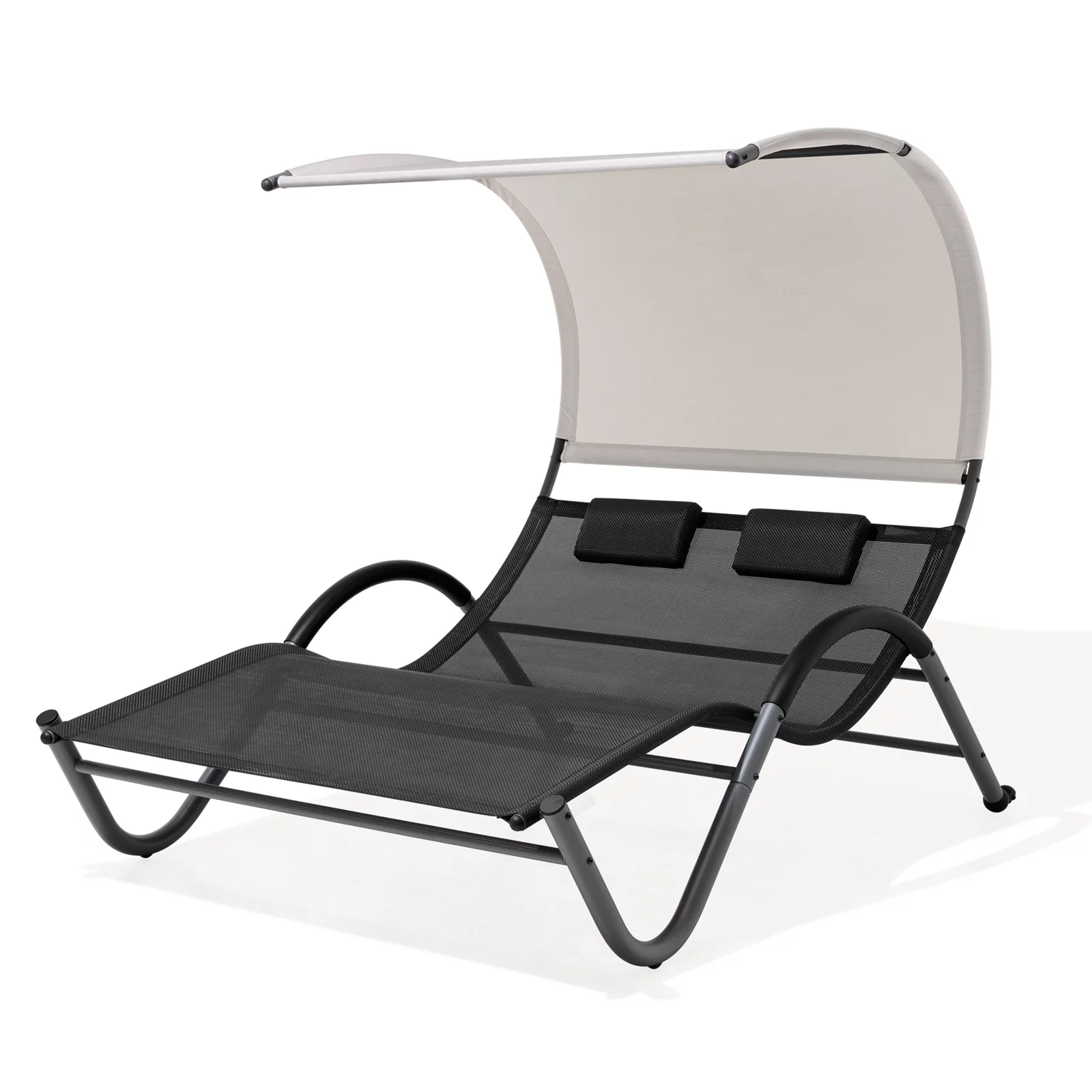 Pellebant Outdoor Double Chaise Lounge with Shade Patio Metal Rocking Chair in Gray