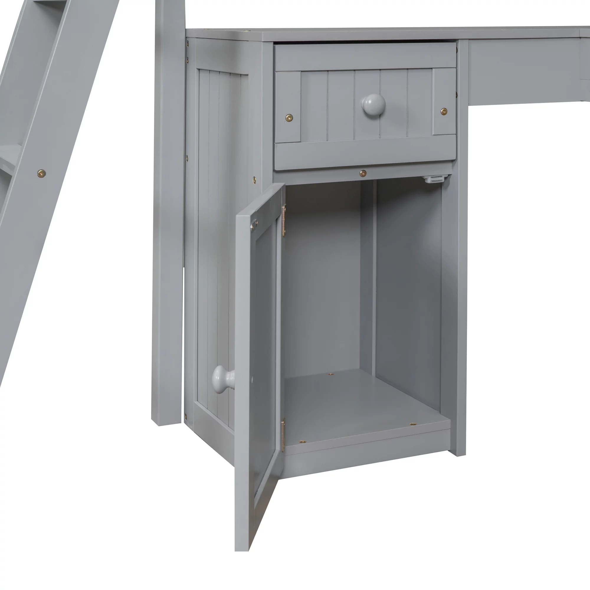CoSoTower Twin size Loft Bed with Drawers, Cabinet, Shelves and Desk, Wooden Loft Bed with Desk - Gray