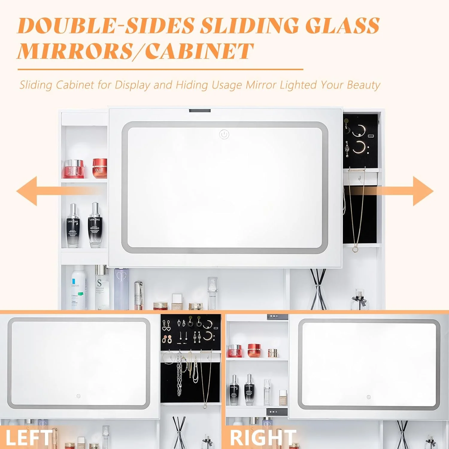 AMERLIFE Makeup Vanity Table Set with Sliding & LED Lighted Mirror, 45