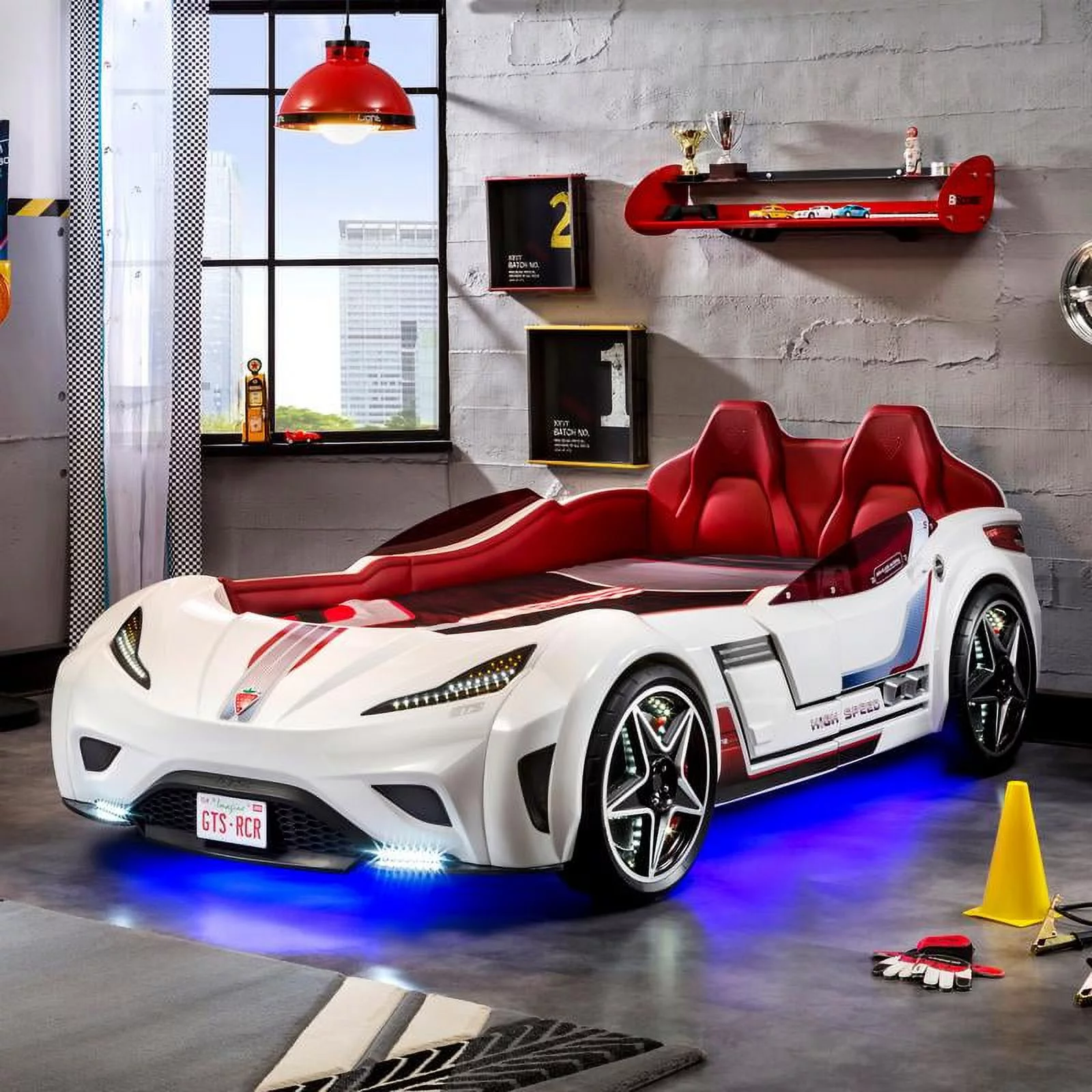 GTS White Twin Race Car Bed in Multiple Colors