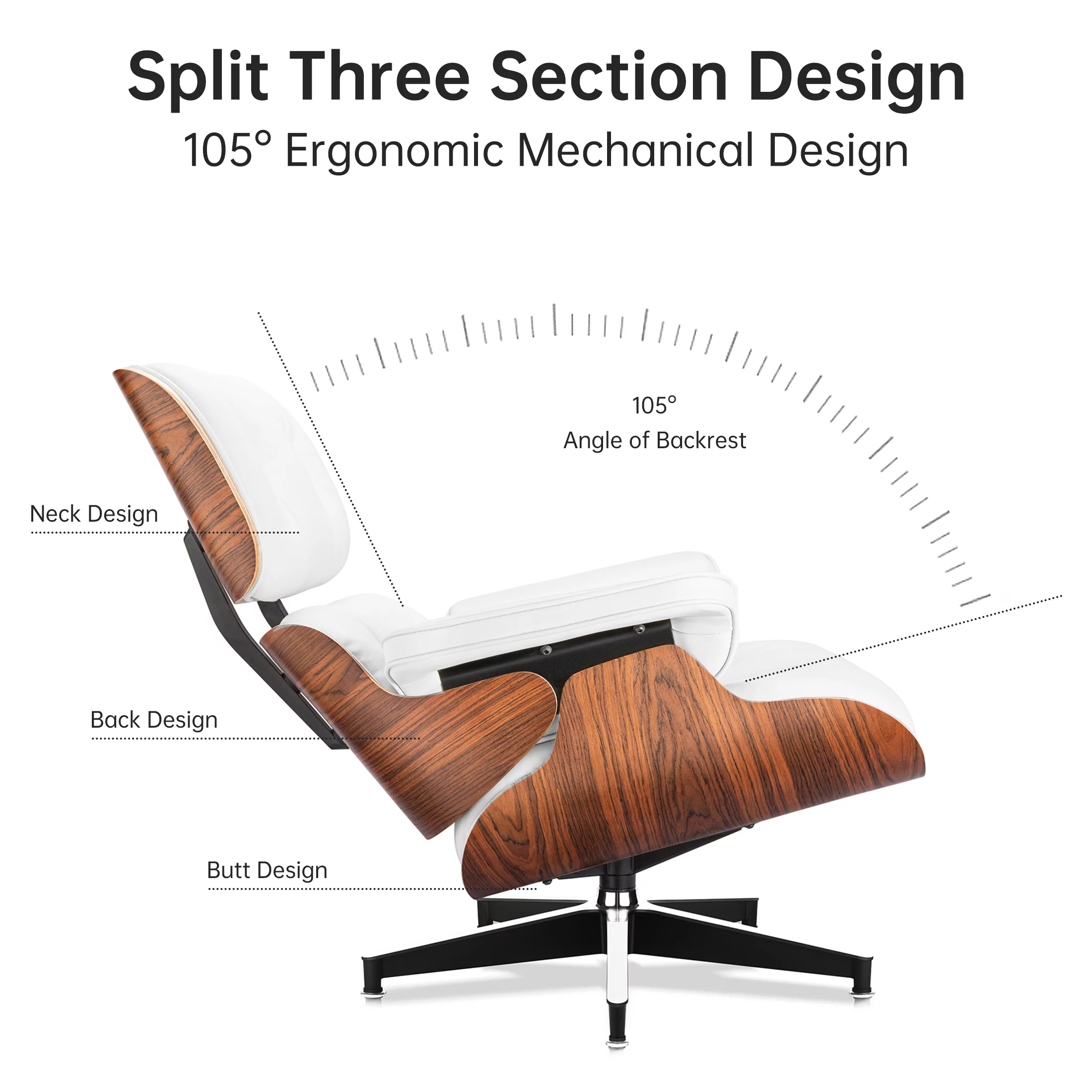 Mid Century Lounge Chair,Top Grain Leather Sofa for Living Room, Indoor Modern Lounge Chair and Ottoman Set, Chaise Lounge for Office, Study