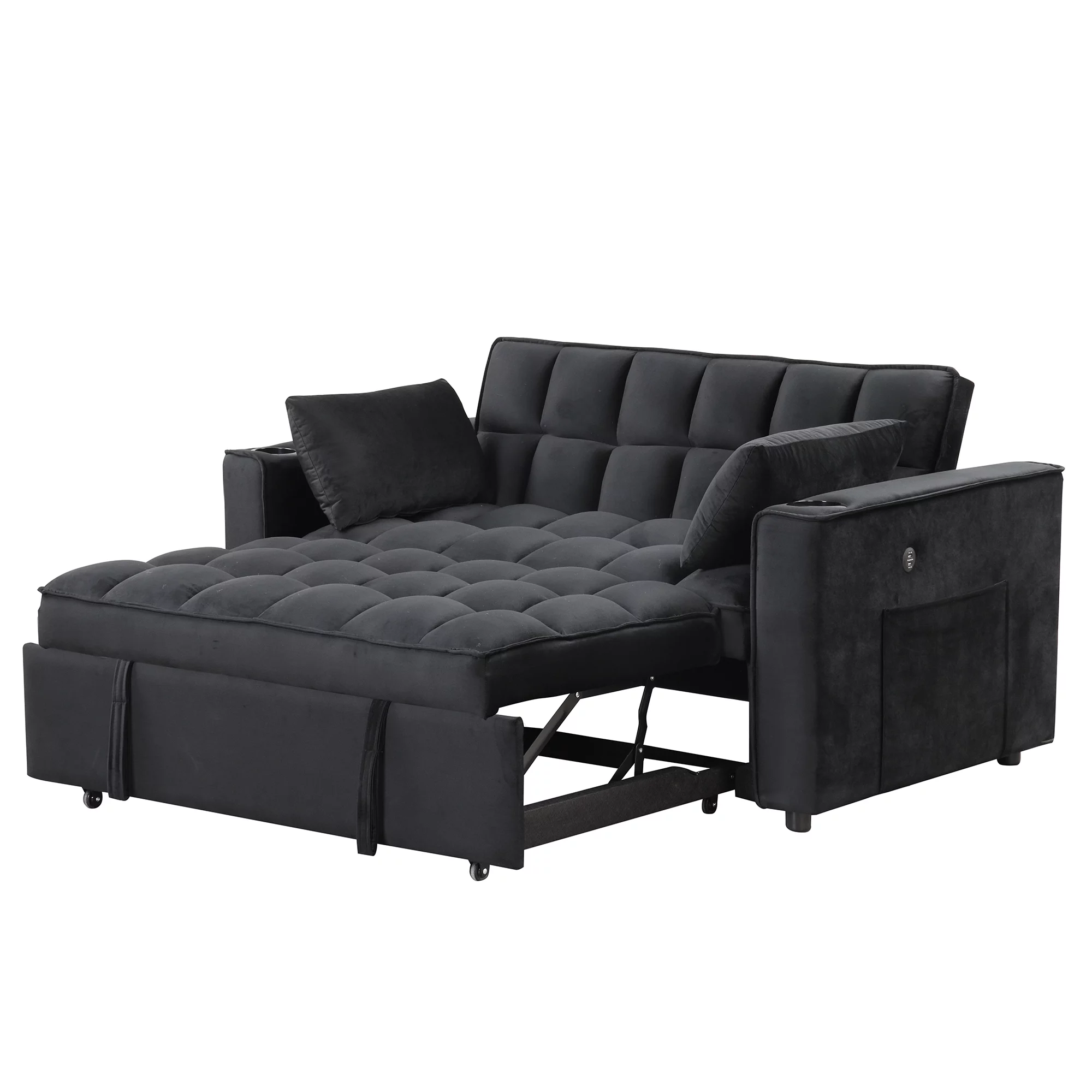 Hombay Modern Convertible Sleeper Sofa Bed, Folding Futon Couch Loveseat with Cup Holder and USB Charging Ports for Living Room Bedroom Apartment