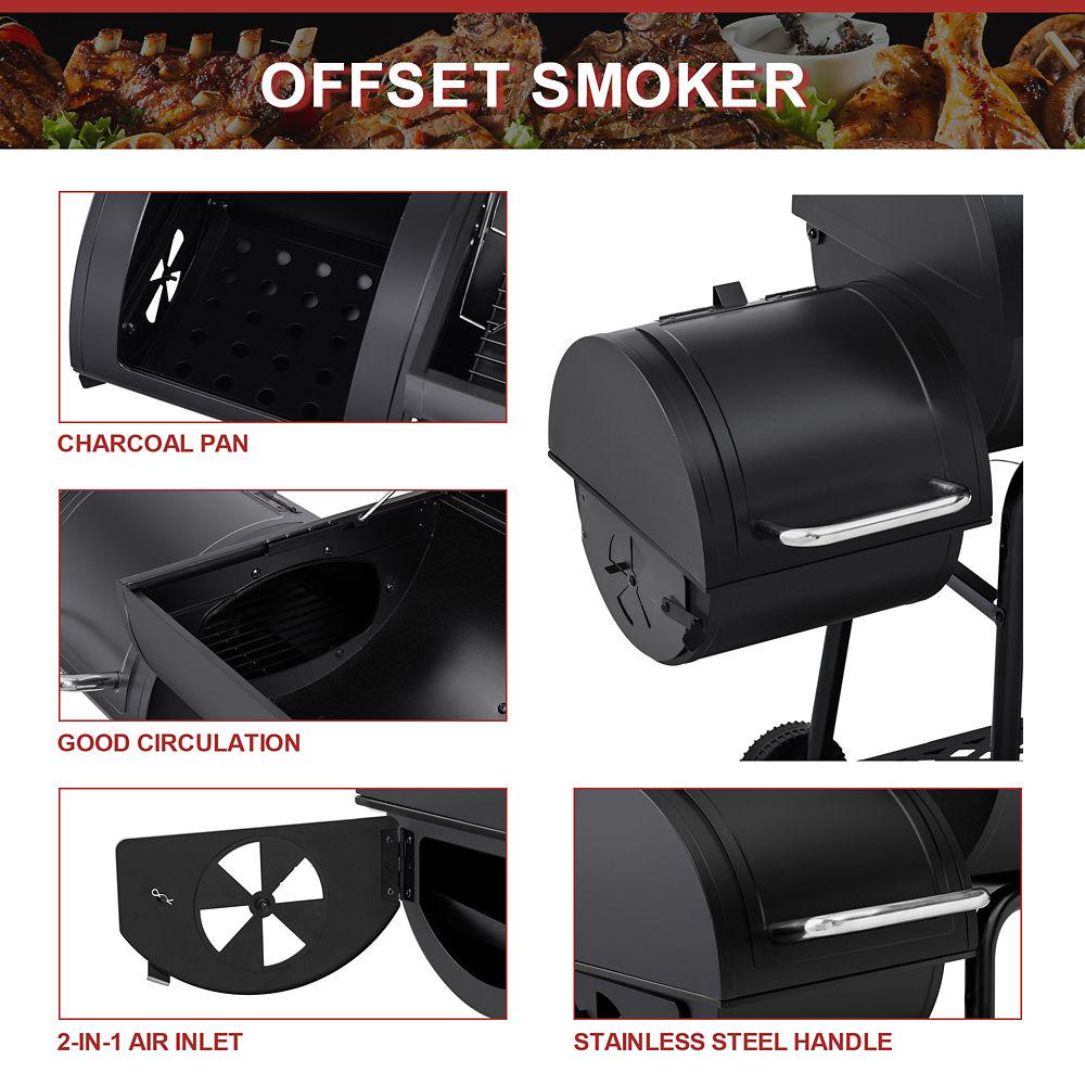 Royal Gourmet 30 in. Barrel Charcoal Grill with Offset Smoker and Bottom Shelf, 811 sq. in., Outdoor and Backyard Parties, CC1830M