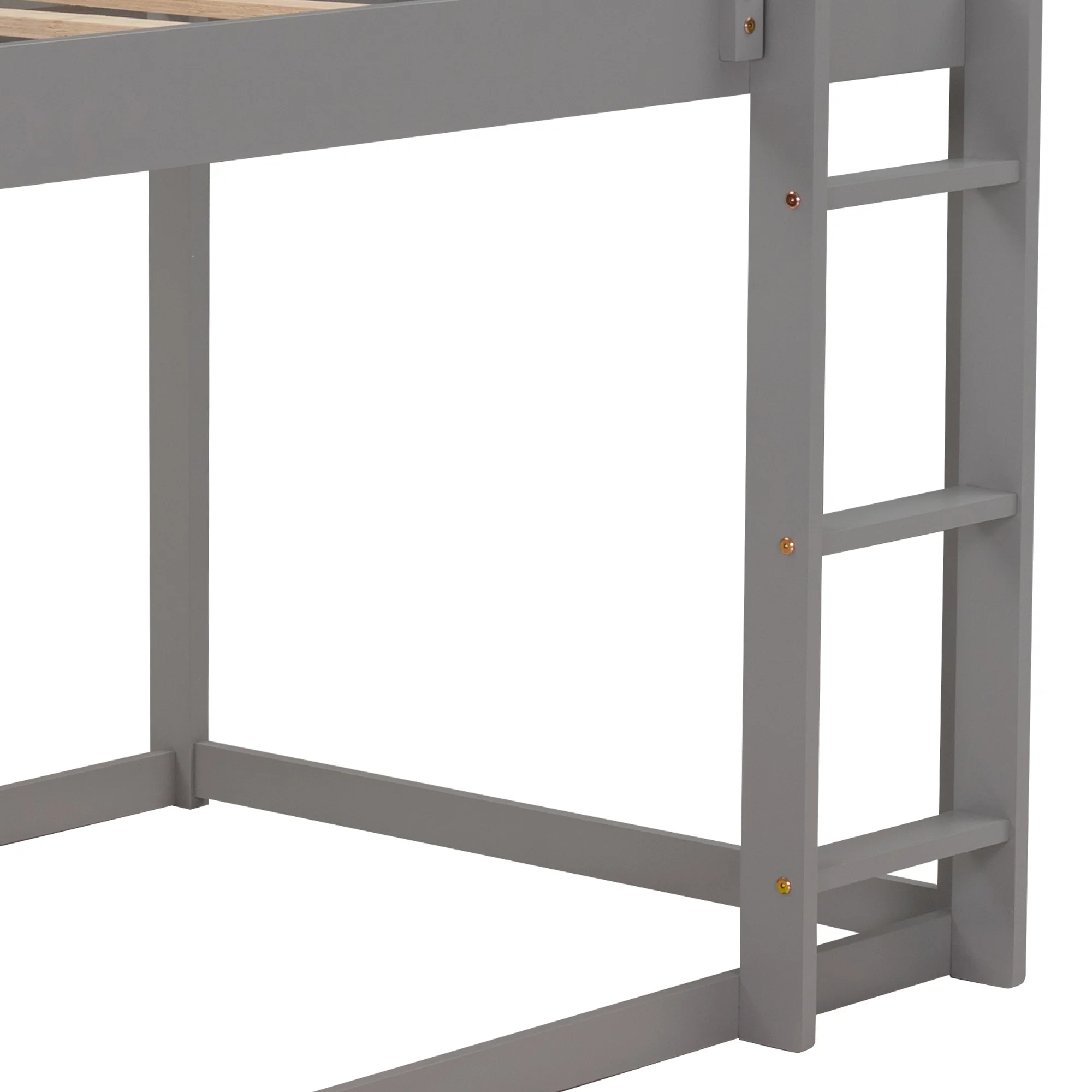 Euroco Twin over Twin House Bed, Low Bunk Bed for Kid's Room, Gray