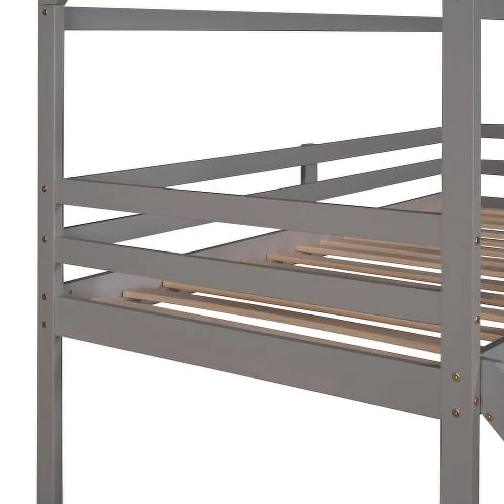 CHURANTY Twin Size Loft Bed with Slide, Wood House Loft Bed Frame , Twin Size Playhouse Loft Bed for Kids Boys Girls, Gray