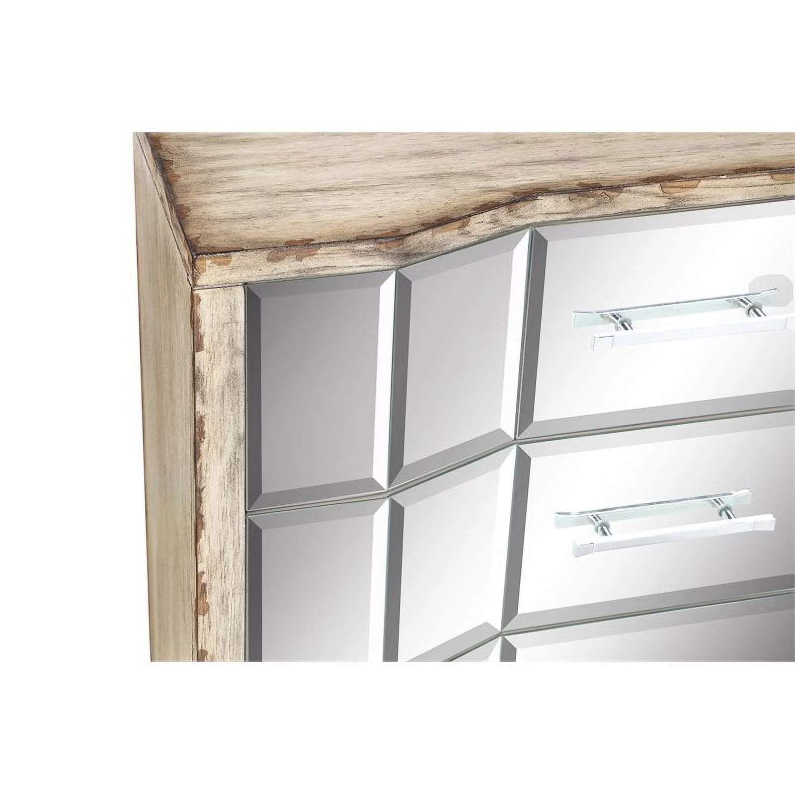 Pemberly Row Modern Aged Parchment & Mirror Three Drawer Chest