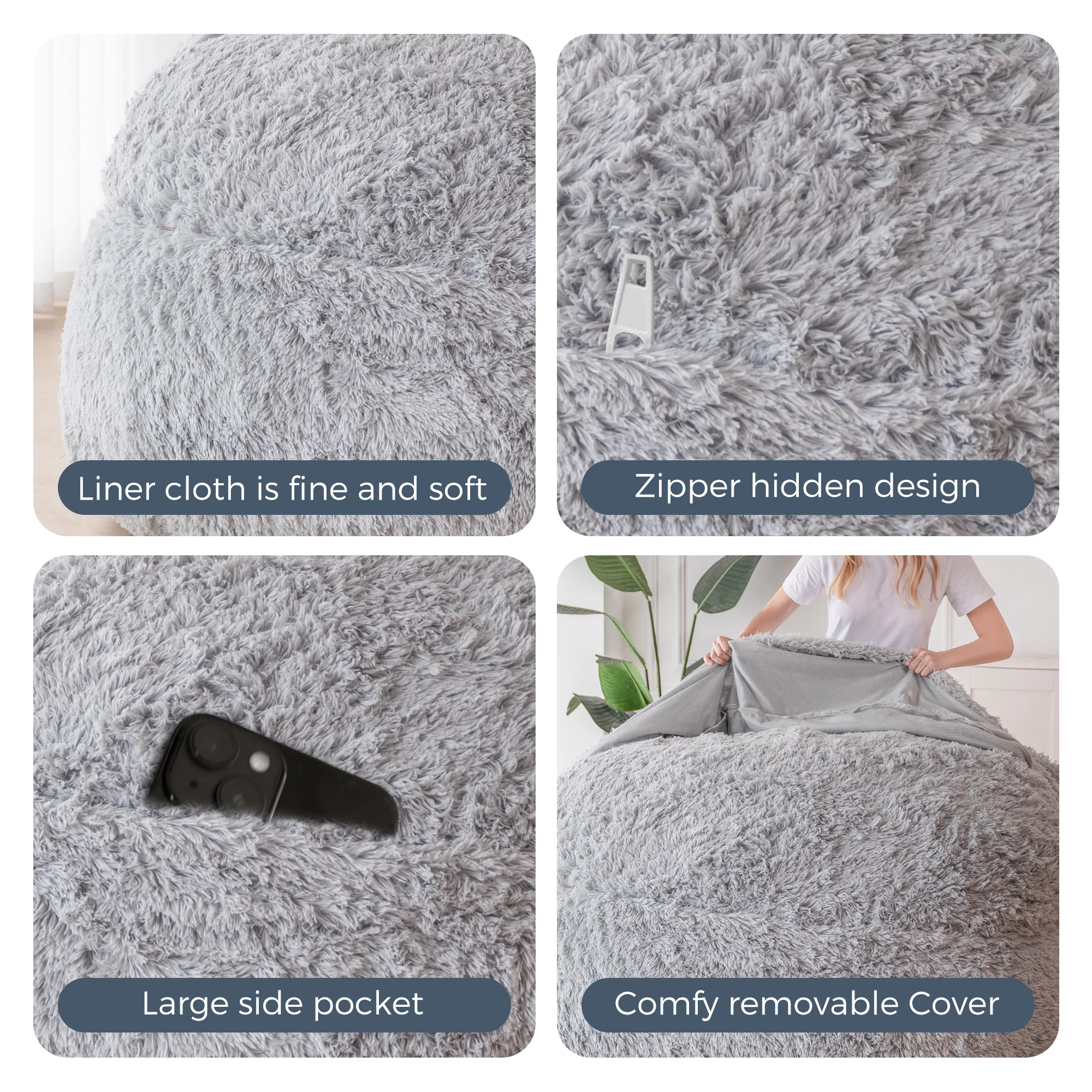 BYBYME Giant Bean Bag Chair Bed for Adults, Convertible Beanbag Folds from Lazy Chair to Floor Mattress Bed, Large Floor Sofa Couch, Big Sofa Bed, High-Density Foam Filling, Machine Washable,Full