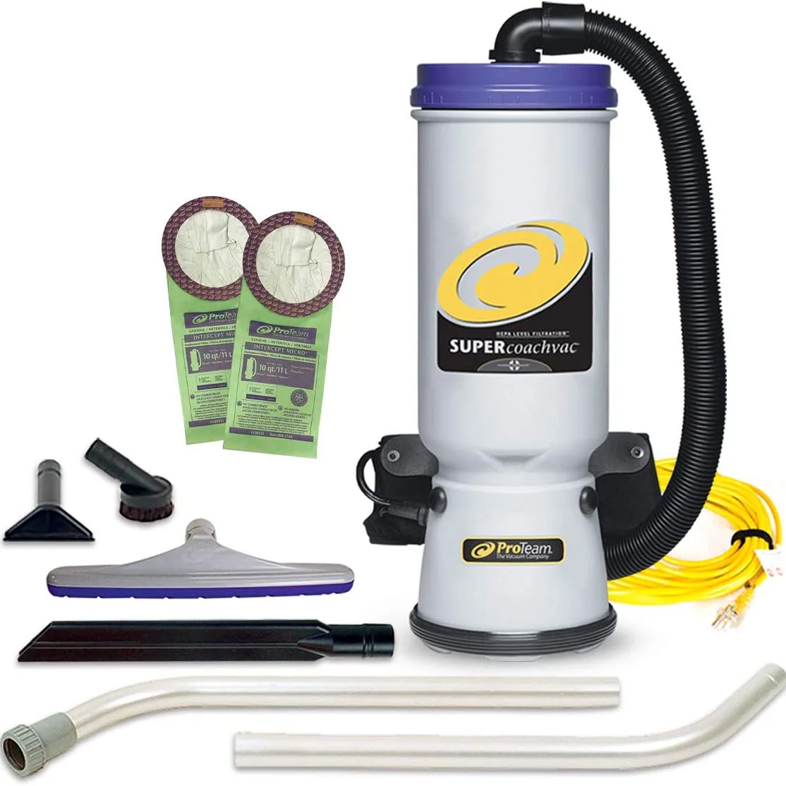ProTeam 107109 CoachVac 10 Quart Backpack Vacuum with 2 Piece Wand Tool Kit